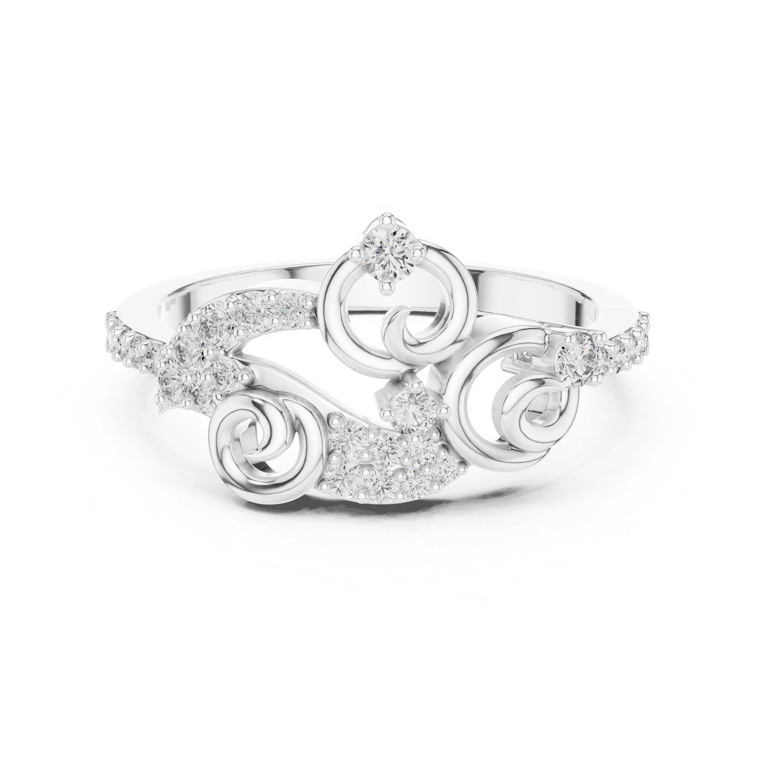 Vintage Swirl Diamond Ring – Ornamental Pavé Scrollwork Statement Ring