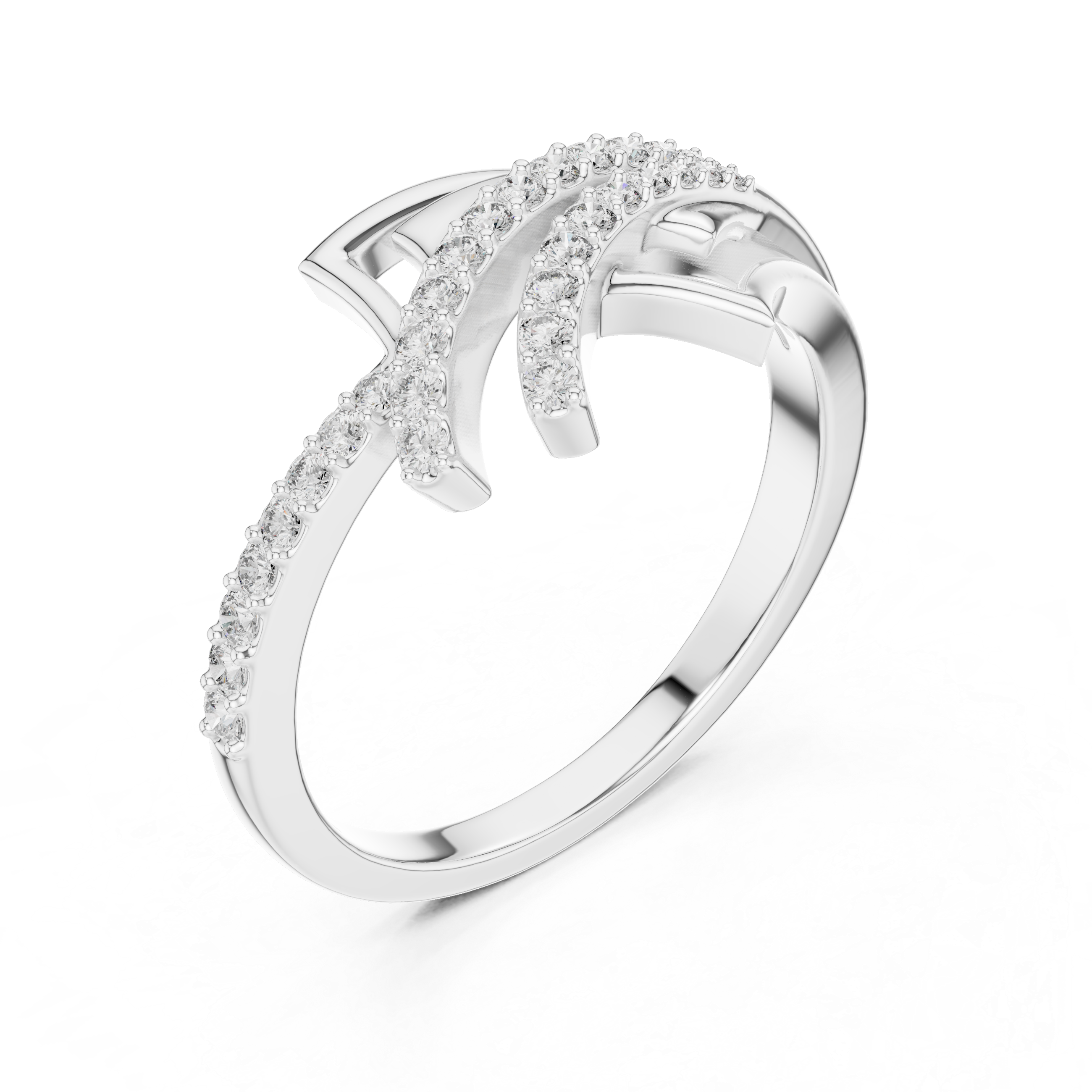 Modern Crossover Diamond Ring – Abstract Pavé Openwork Statement Ring