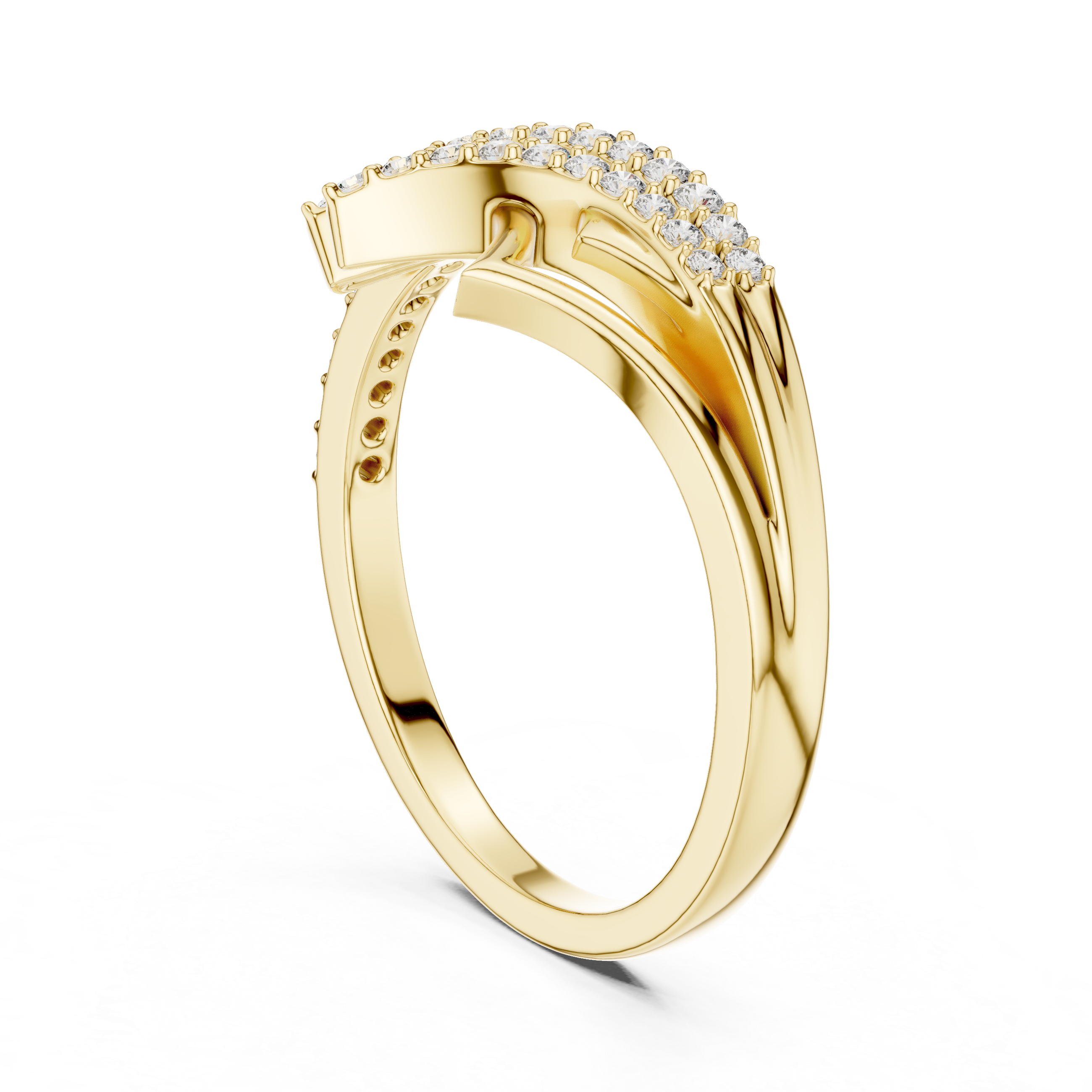 Modern Crossover Diamond Ring – Abstract Pavé Openwork Statement Ring
