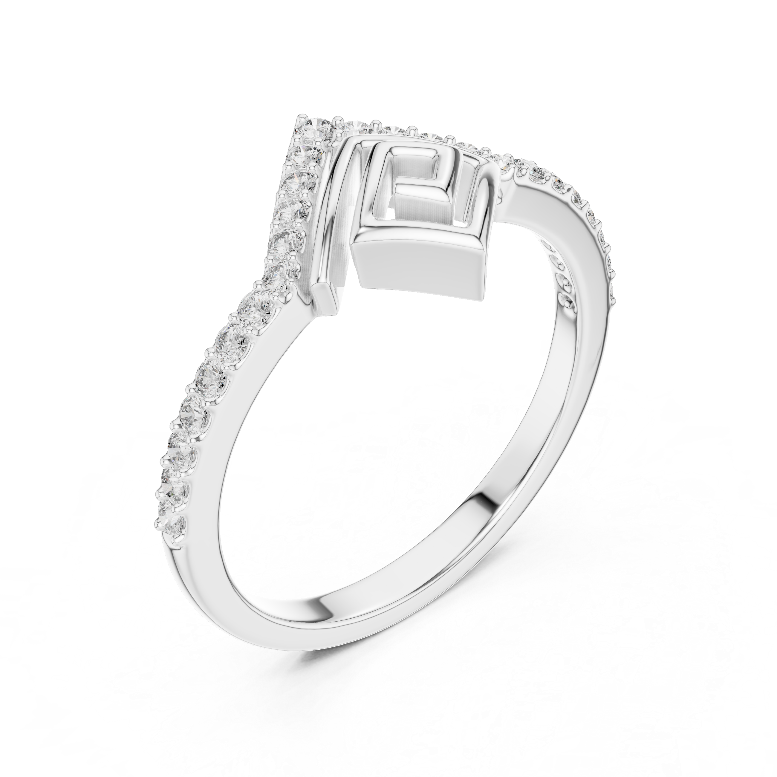 Geometric Diamond Chevron Ring – Modern Open Square Pavé Statement Ring