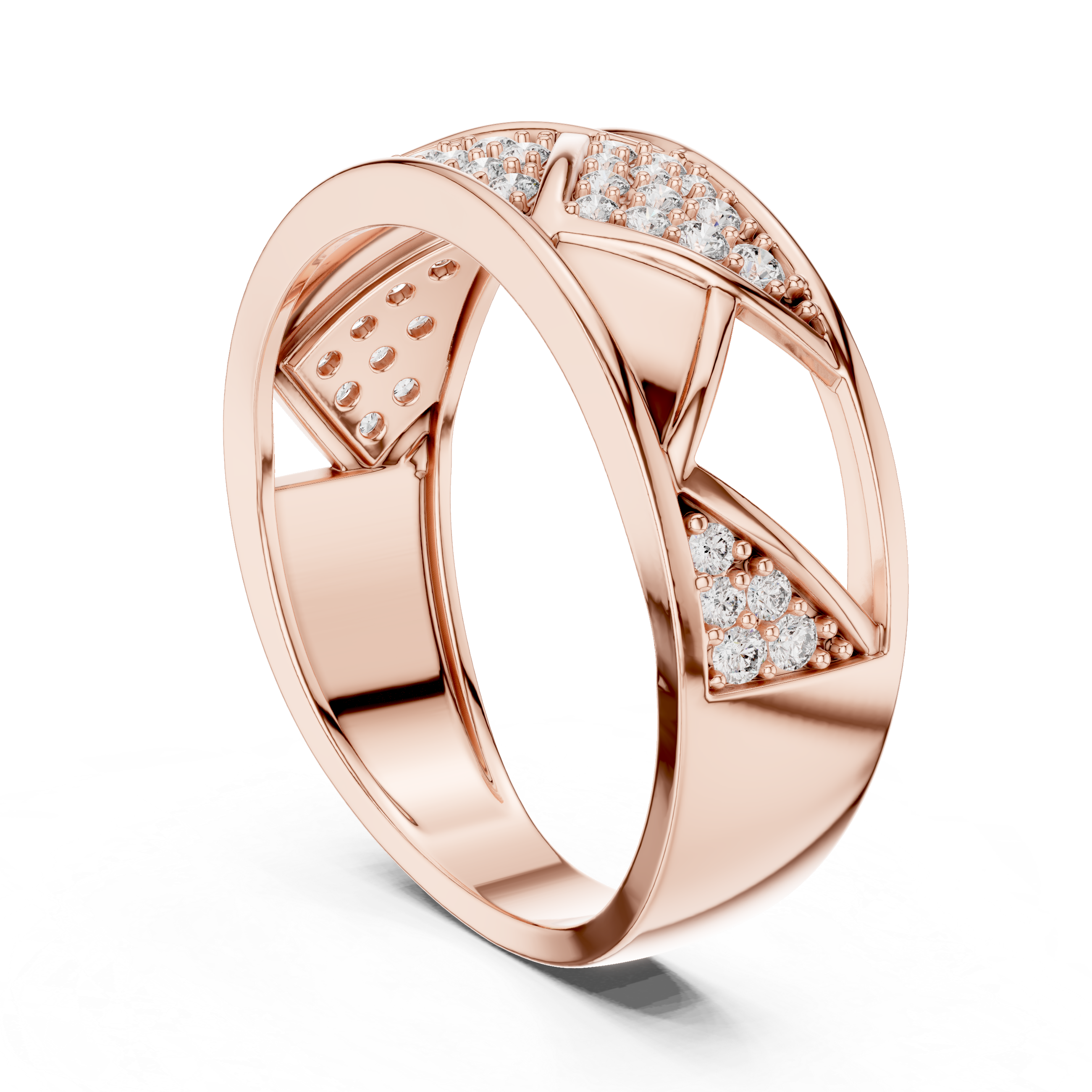 Modern Crisscross Diamond Ring with Geometric Openwork Design