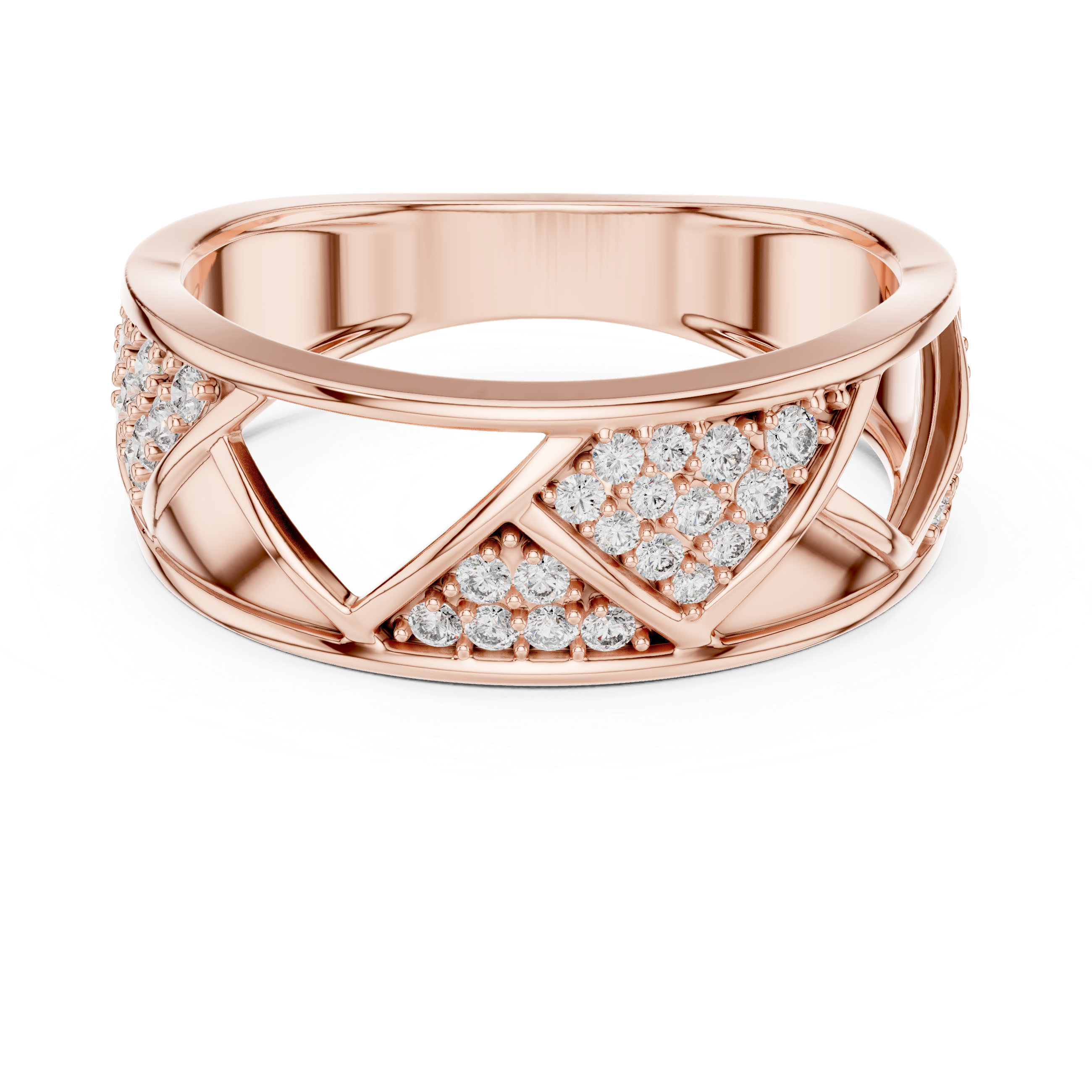 Modern Crisscross Diamond Ring with Geometric Openwork Design