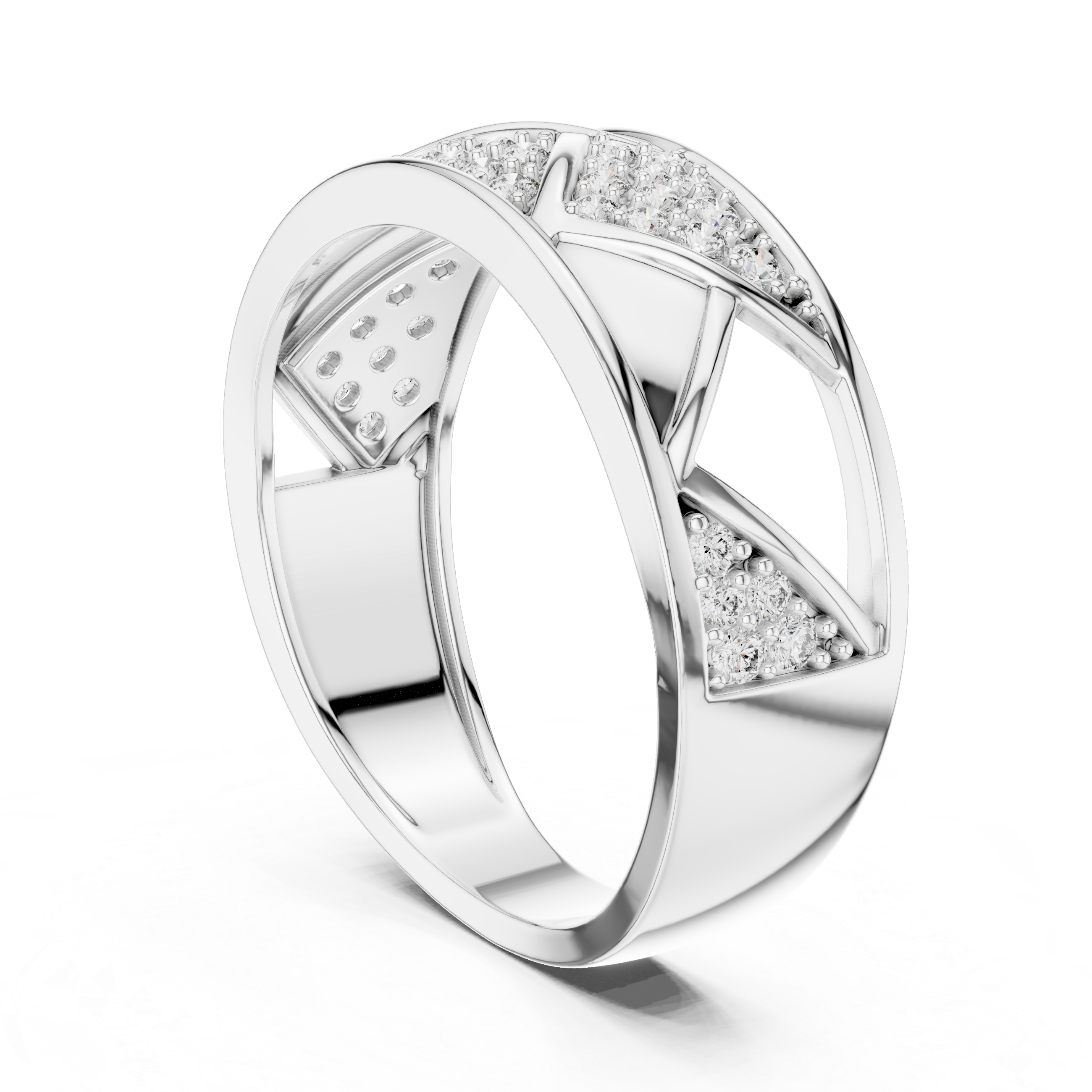 Modern Crisscross Diamond Ring with Geometric Openwork Design