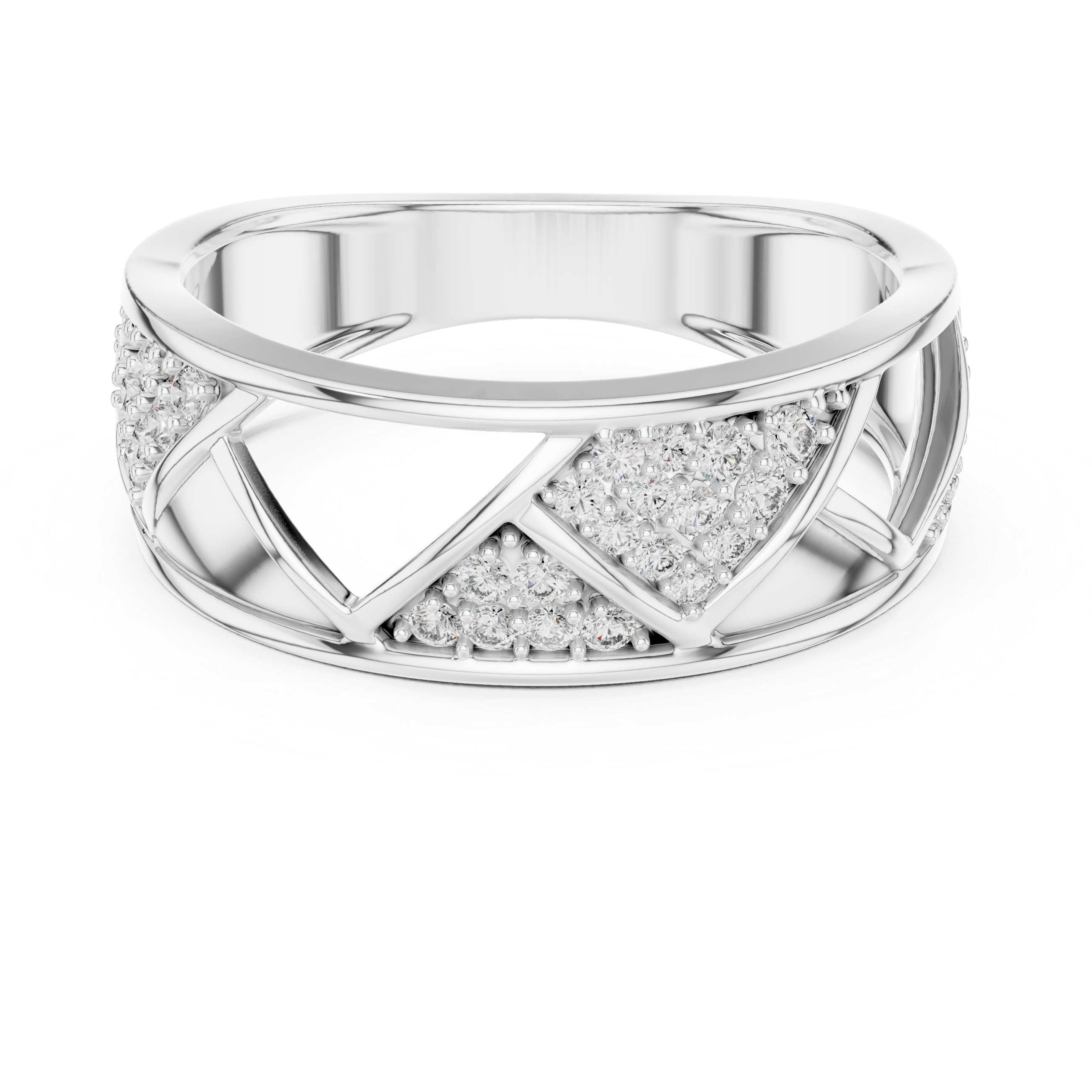 Modern Crisscross Diamond Ring with Geometric Openwork Design