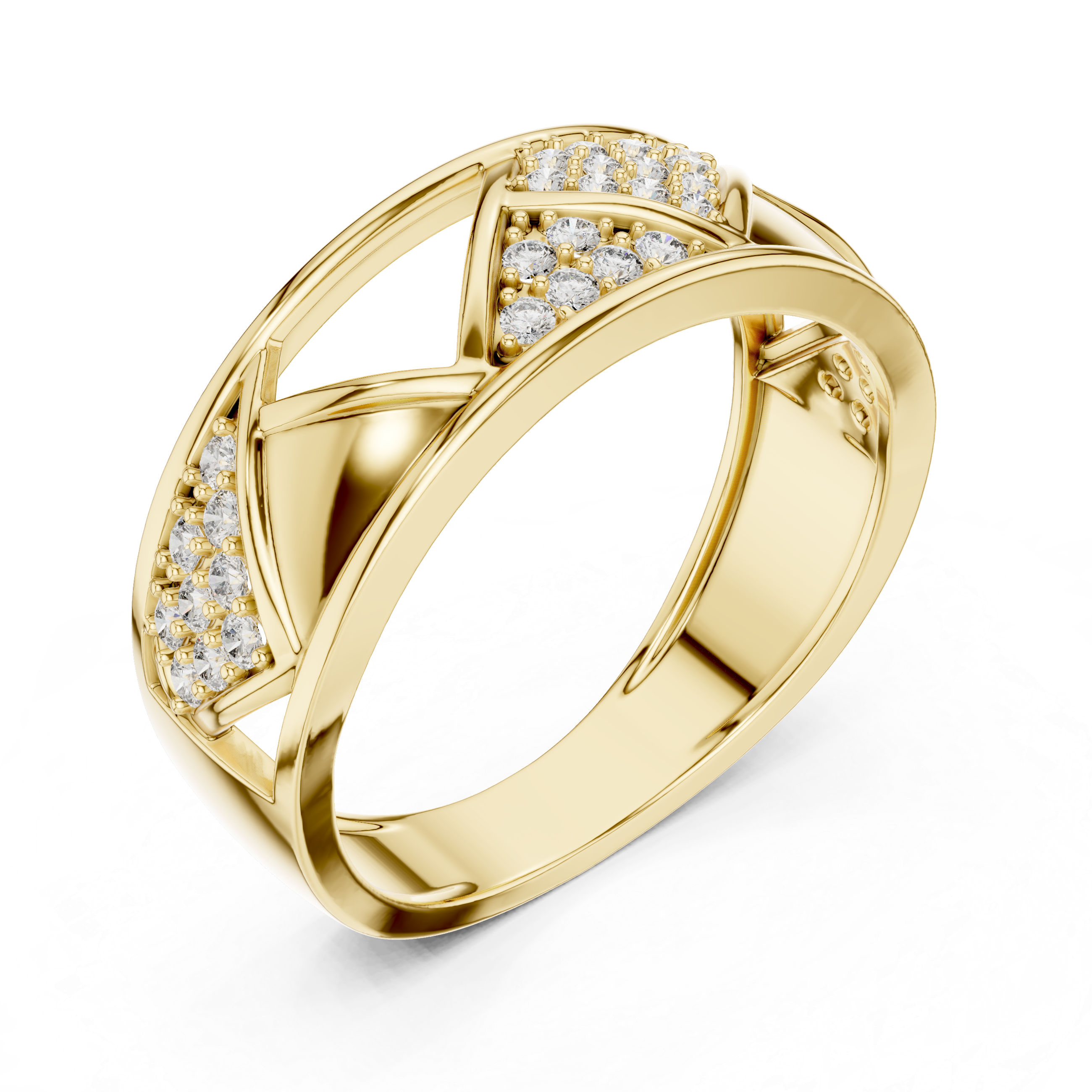 Modern Crisscross Diamond Ring with Geometric Openwork Design