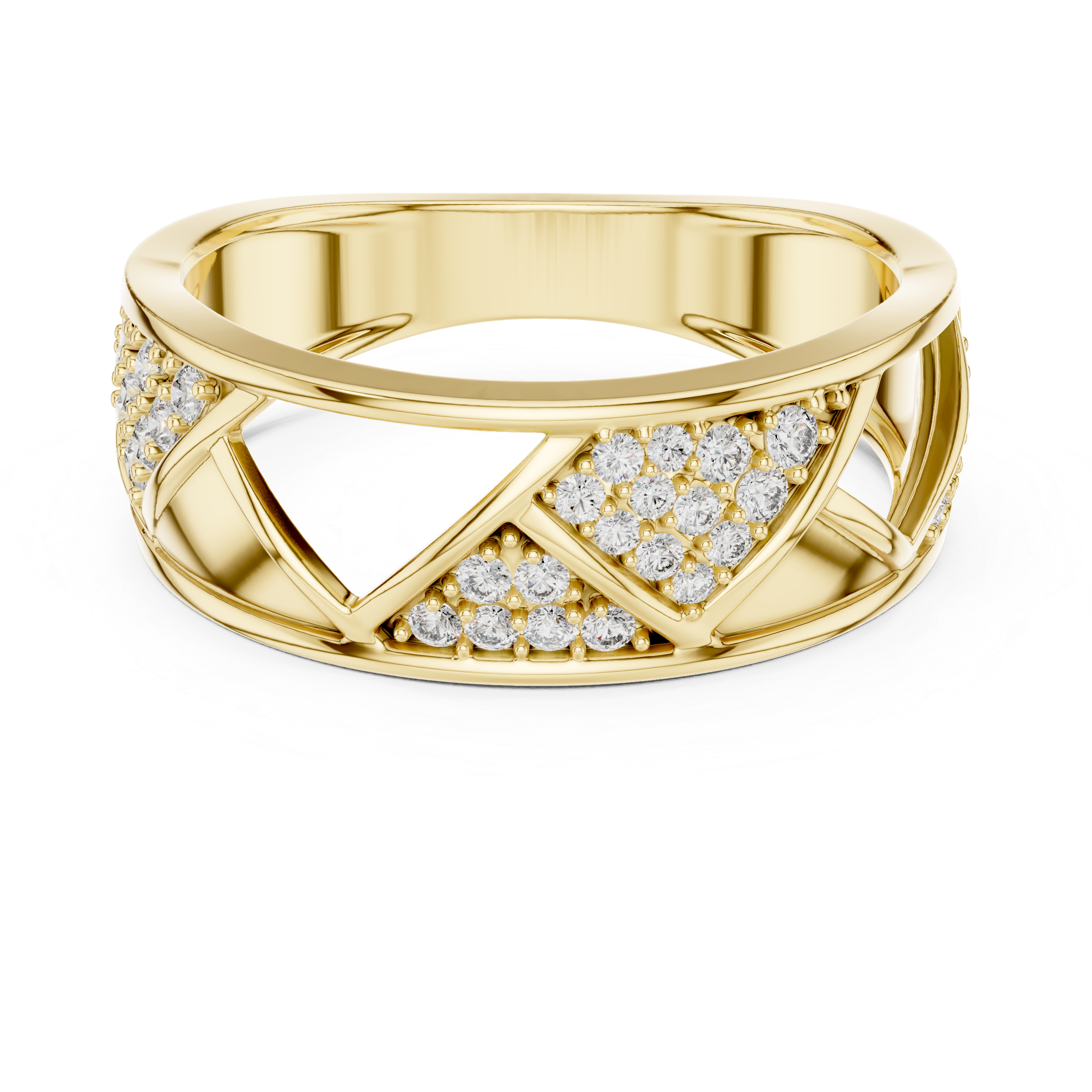 Modern Crisscross Diamond Ring with Geometric Openwork Design