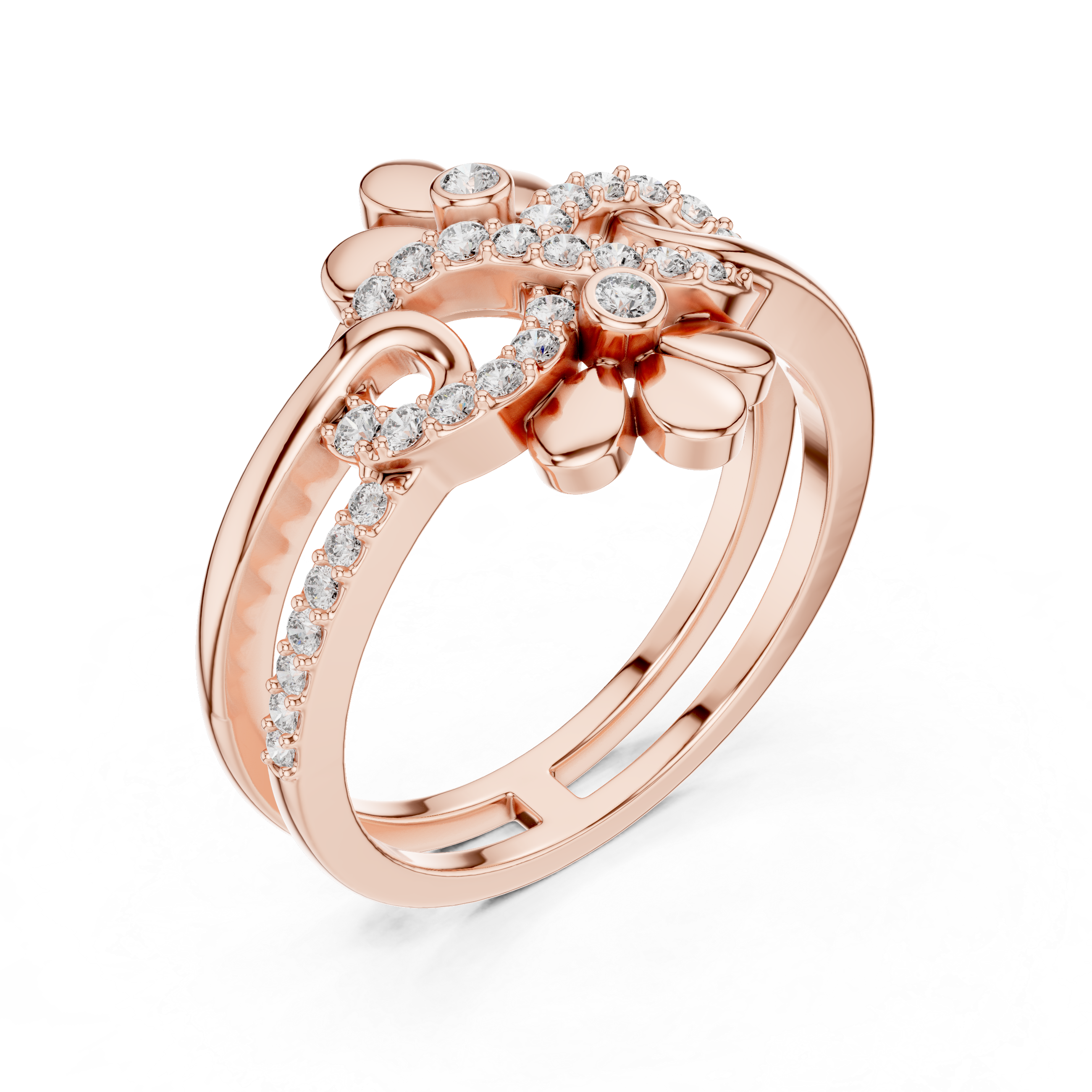 Floral Infinity Diamond Ring – Openwork Double Flower Pavé Statement Ring