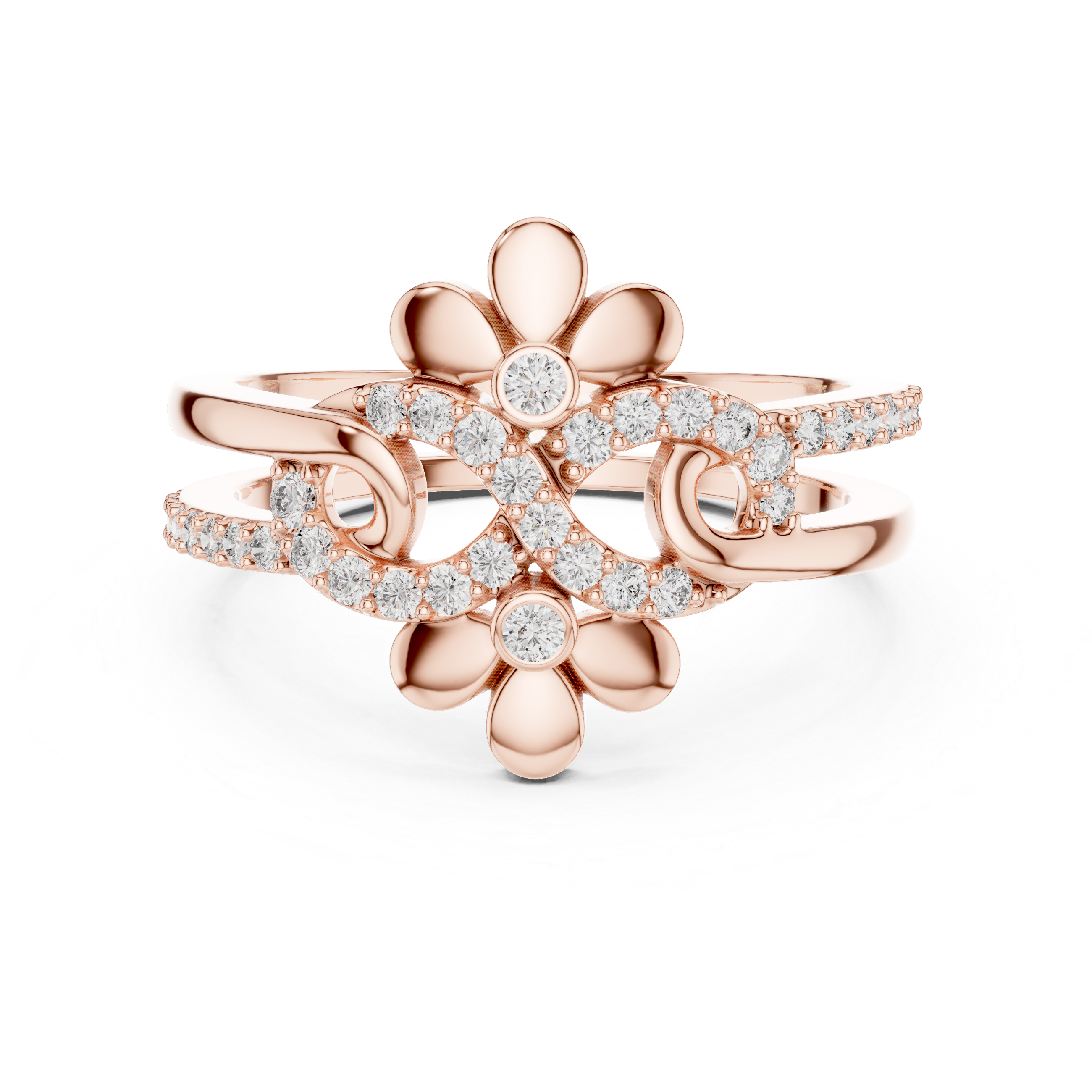 Floral Infinity Diamond Ring – Openwork Double Flower Pavé Statement Ring