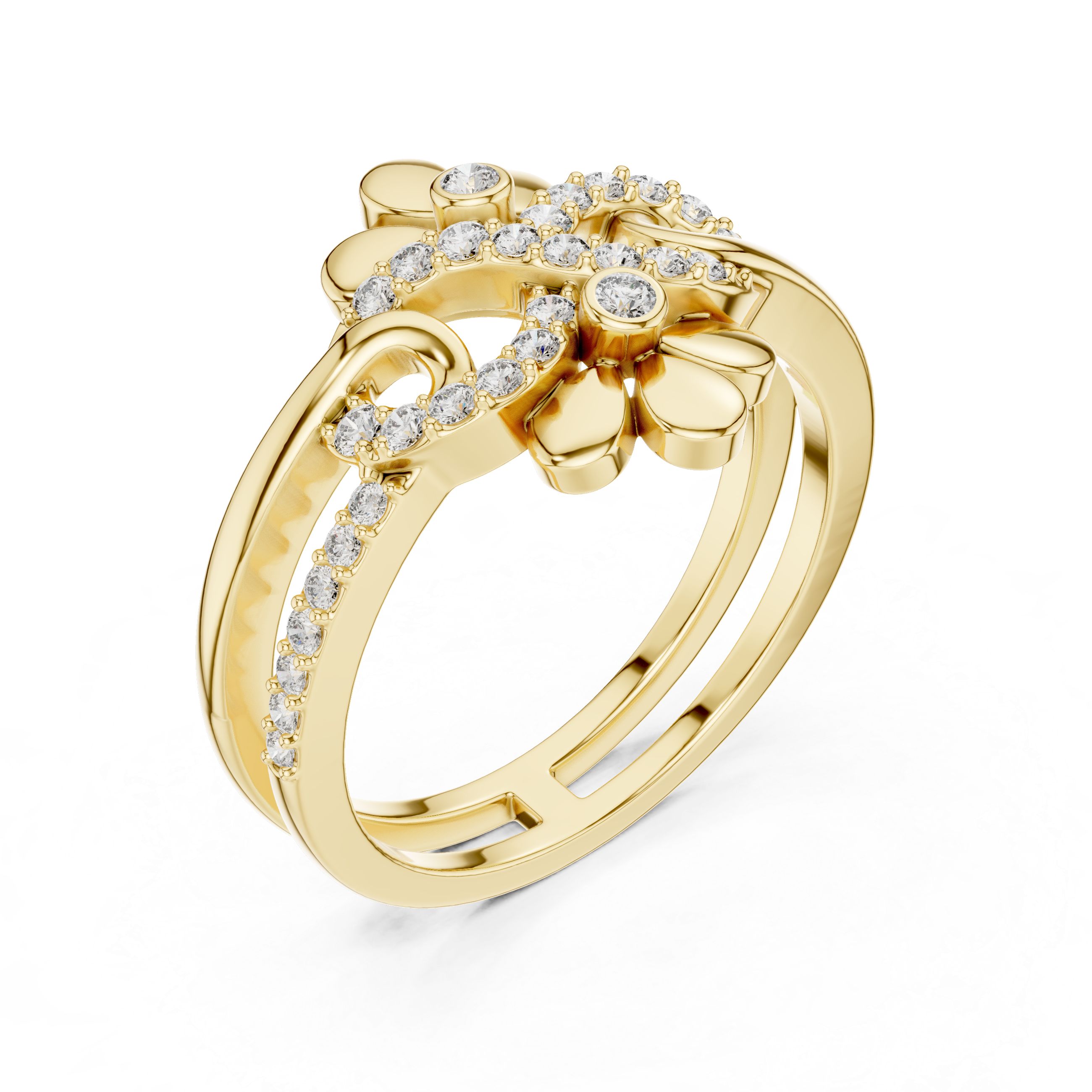 Floral Infinity Diamond Ring – Openwork Double Flower Pavé Statement Ring
