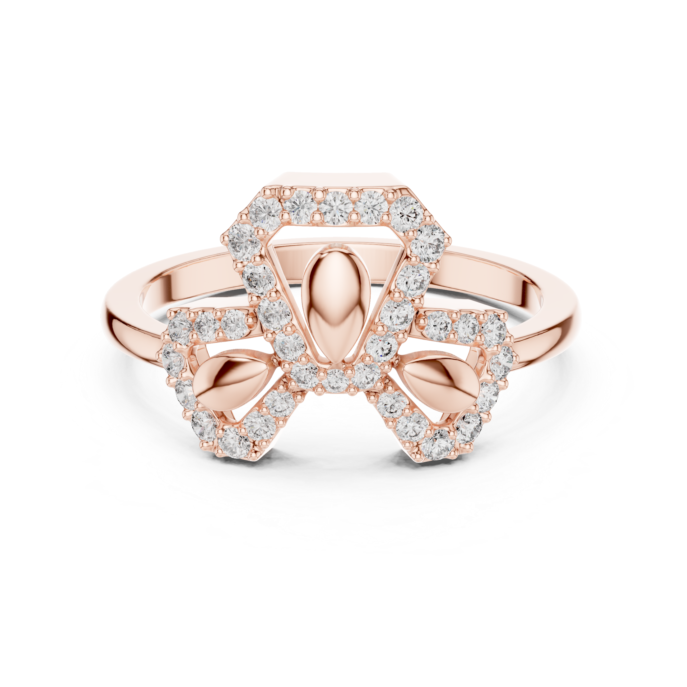 Geometric Floral Diamond Ring – Modern Openwork Pavé Statement Ring