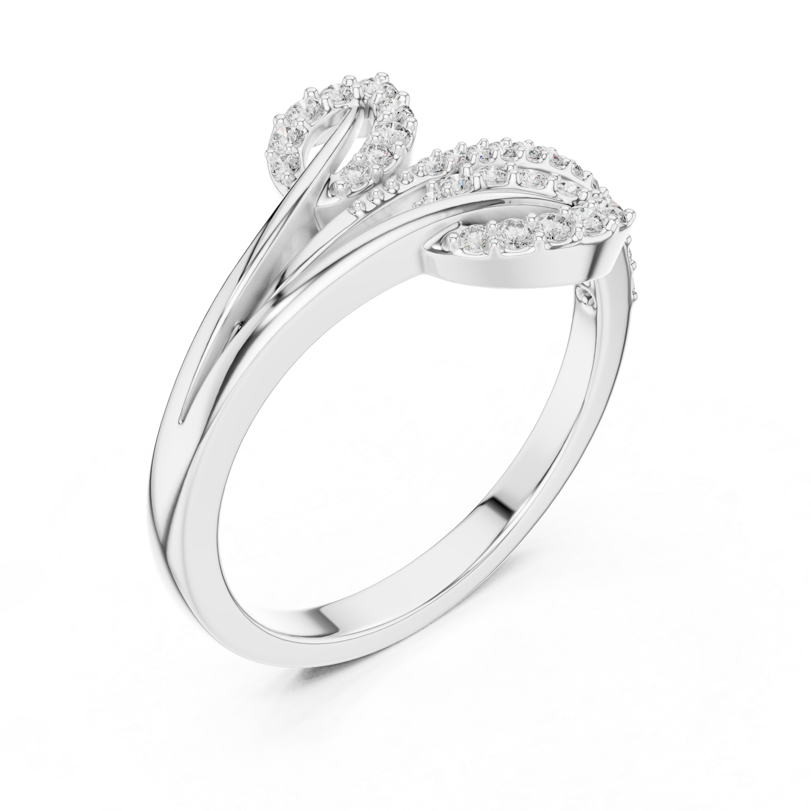 Diamond Leaf Wrap Ring – Modern Open Bypass Nature Inspired Ring