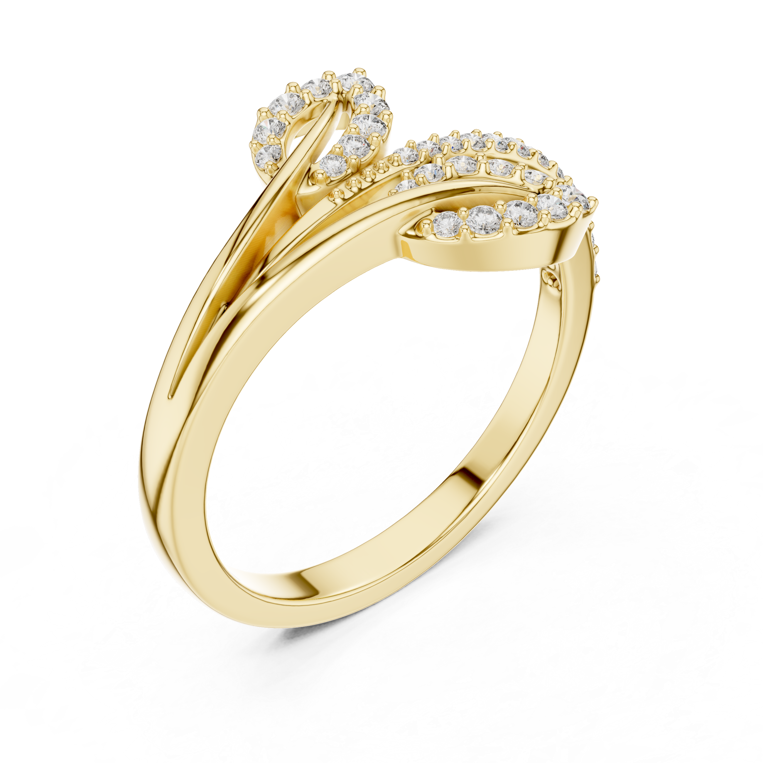 Diamond Leaf Wrap Ring – Modern Open Bypass Nature Inspired Ring