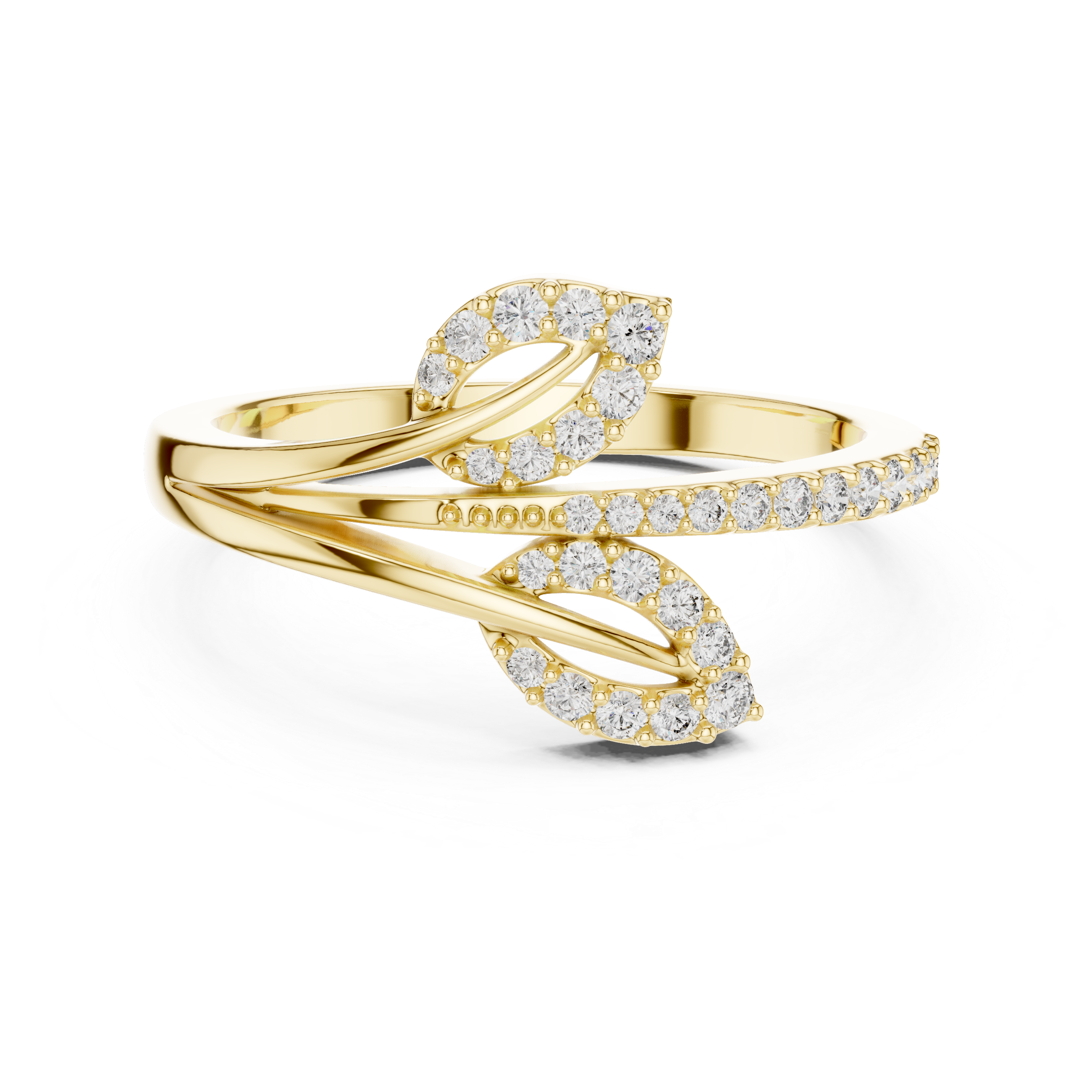 Diamond Leaf Wrap Ring – Modern Open Bypass Nature Inspired Ring