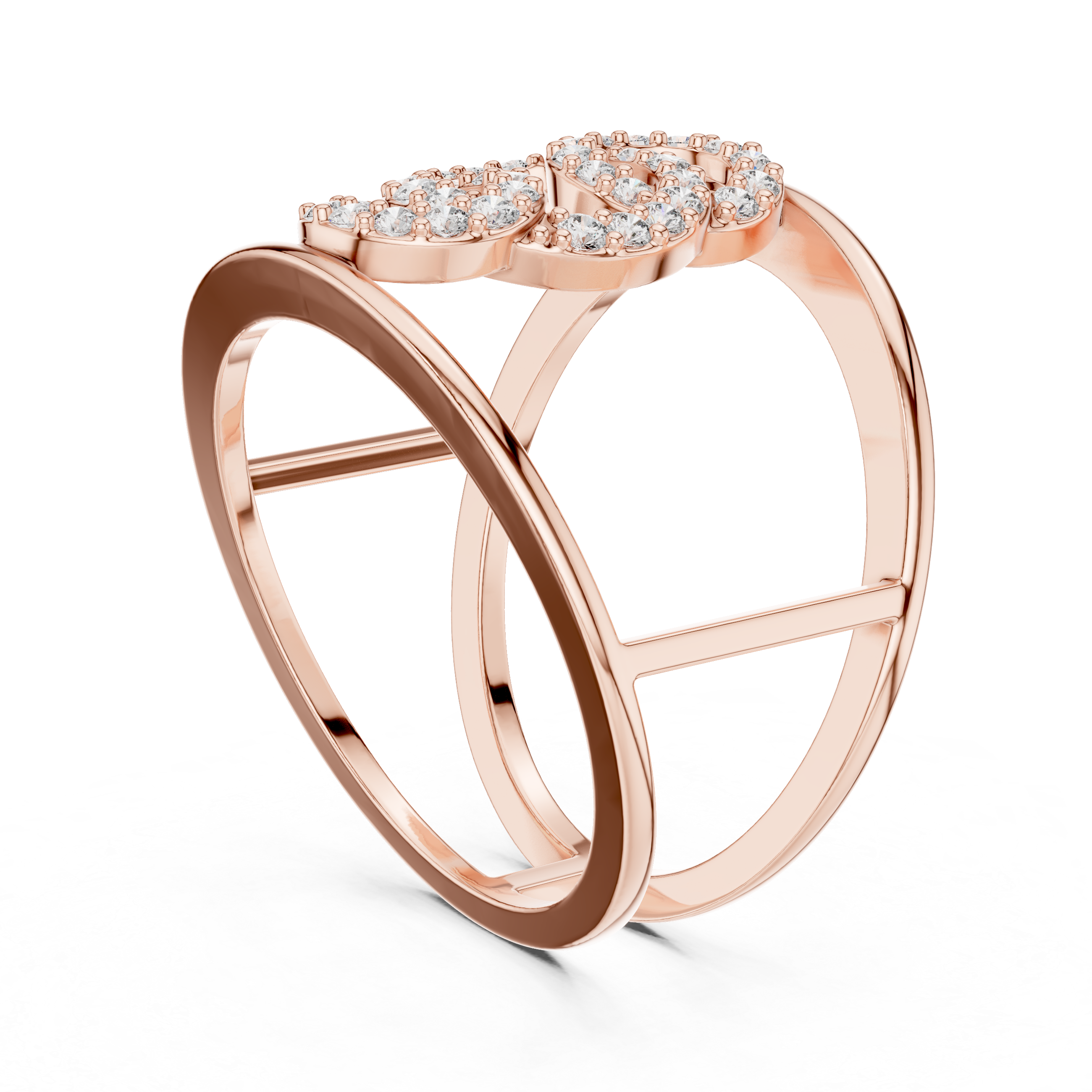Double Loop Diamond Cage Ring – Modern Openwork Statement Ring