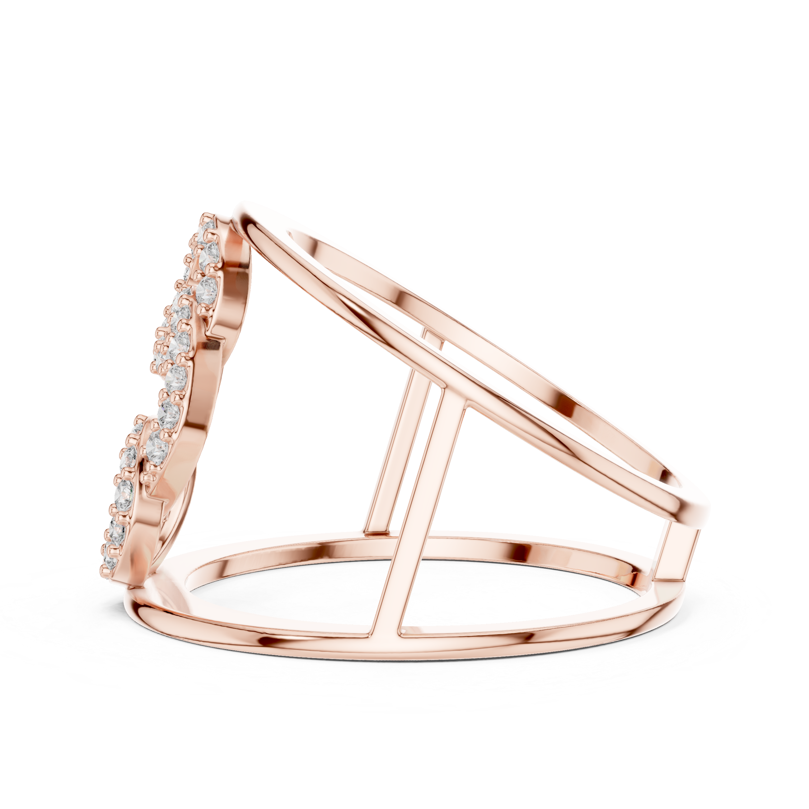 Double Loop Diamond Cage Ring – Modern Openwork Statement Ring