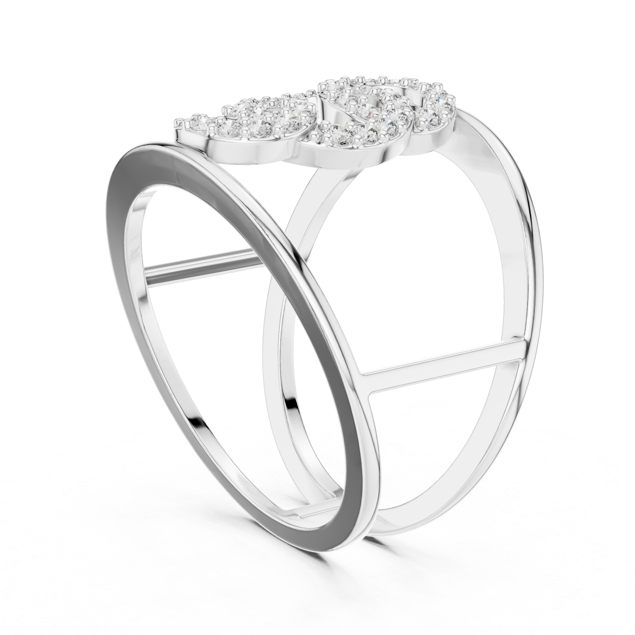 Double Loop Diamond Cage Ring – Modern Openwork Statement Ring