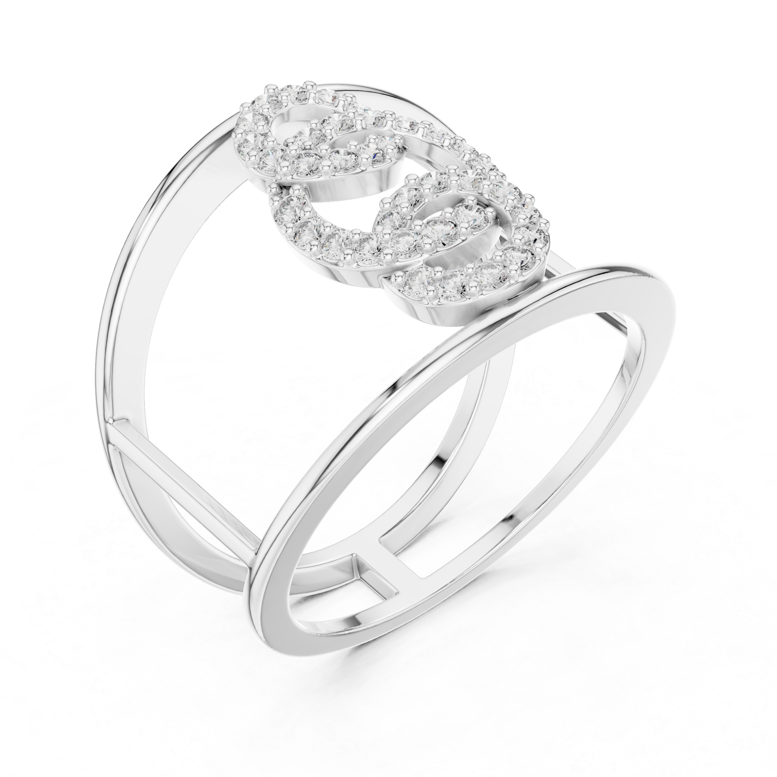 Double Loop Diamond Cage Ring – Modern Openwork Statement Ring
