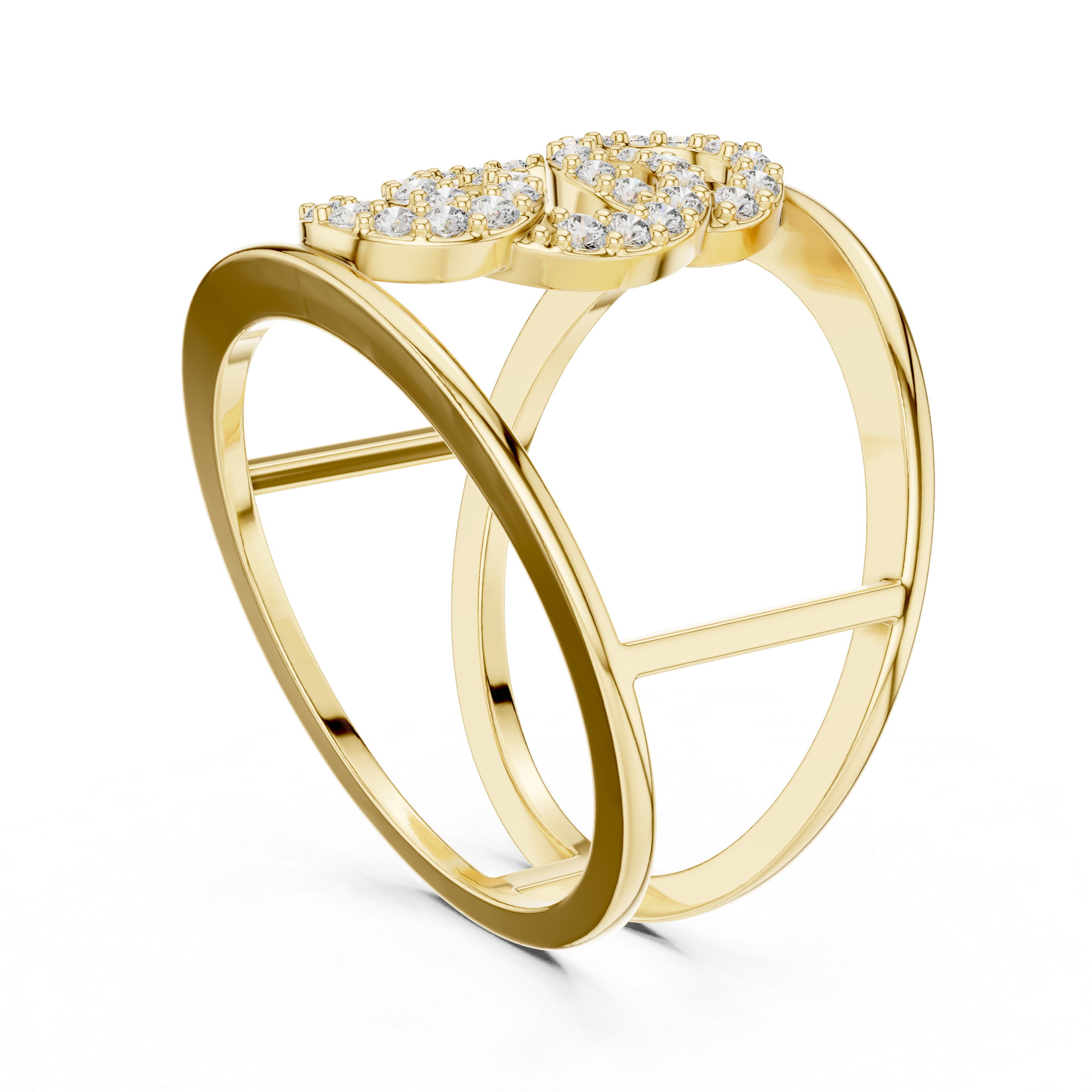 Double Loop Diamond Cage Ring – Modern Openwork Statement Ring