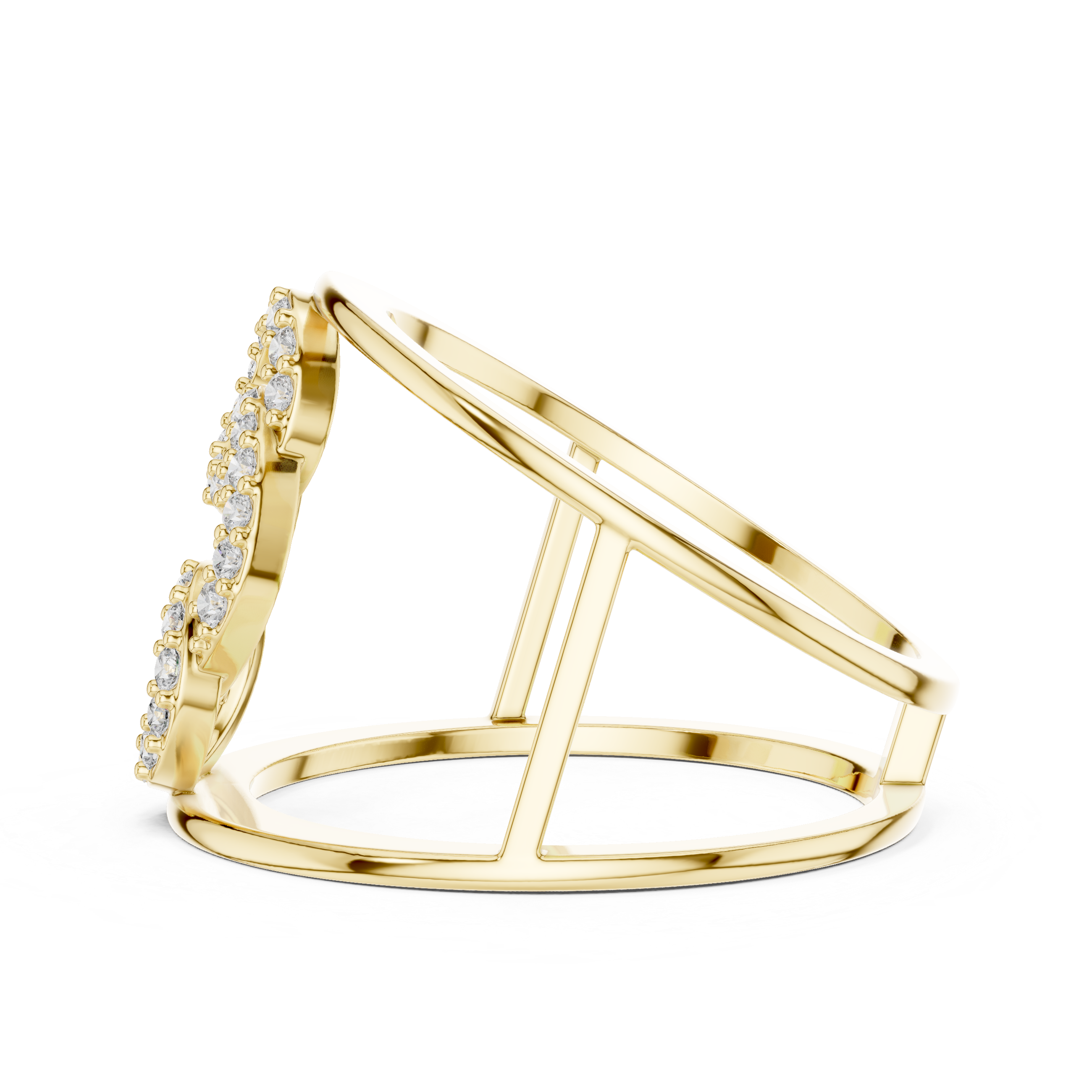 Double Loop Diamond Cage Ring – Modern Openwork Statement Ring