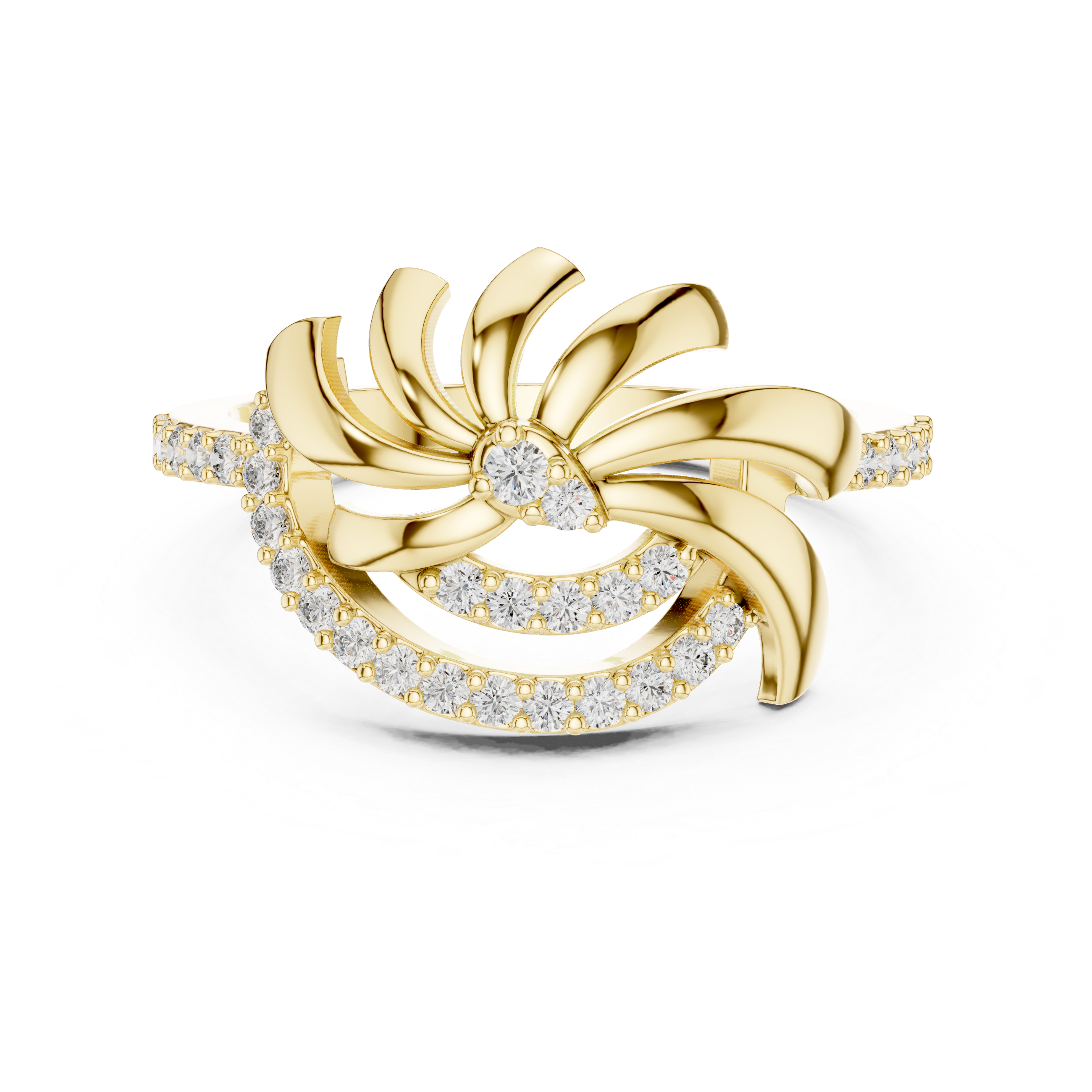 Abstract Swirl Diamond Ring – Modern Sculptural Gold Statement Ring