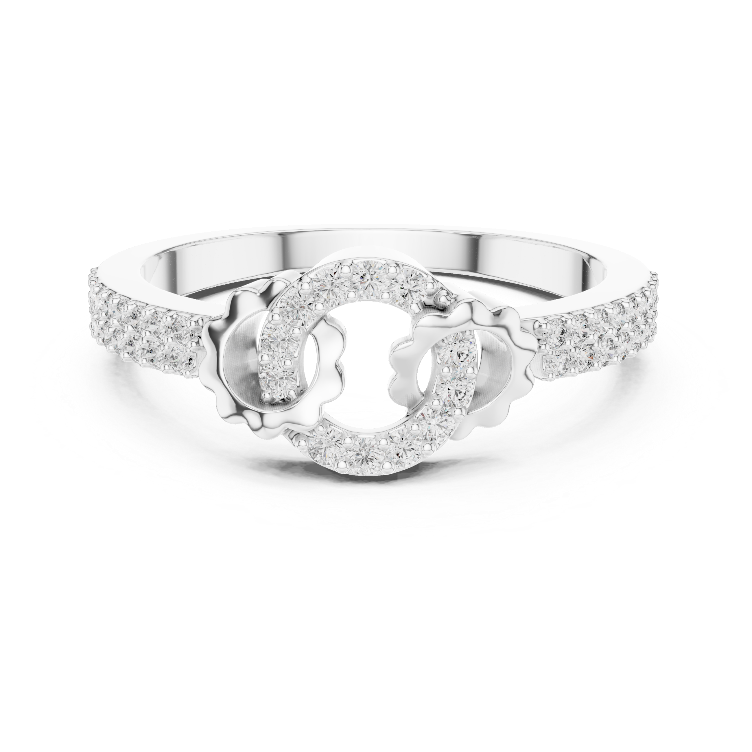 Vintage Crescent Moon Halo Ring – Celestial Diamond Statement Ring