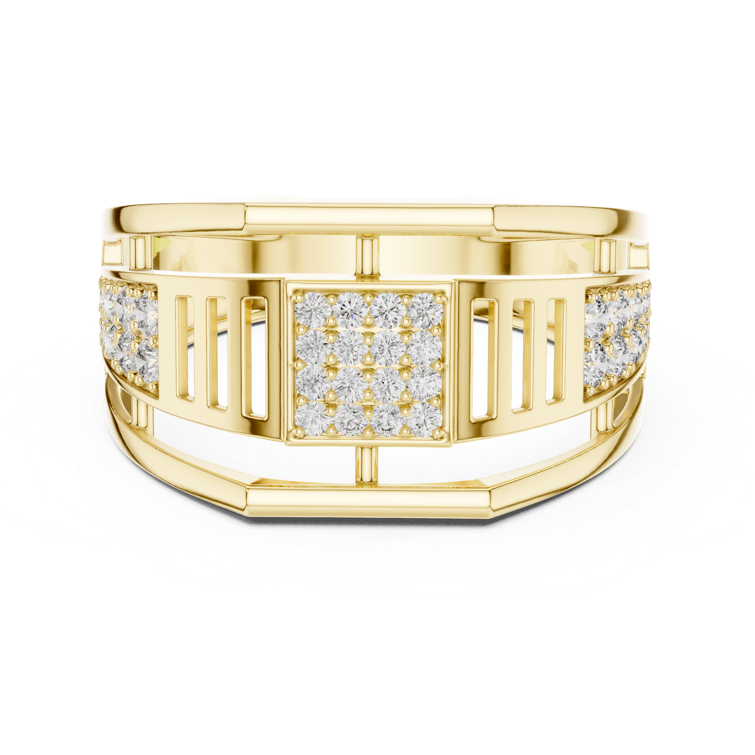 Modern Open Gallery Diamond Ring with Square Pavé Center