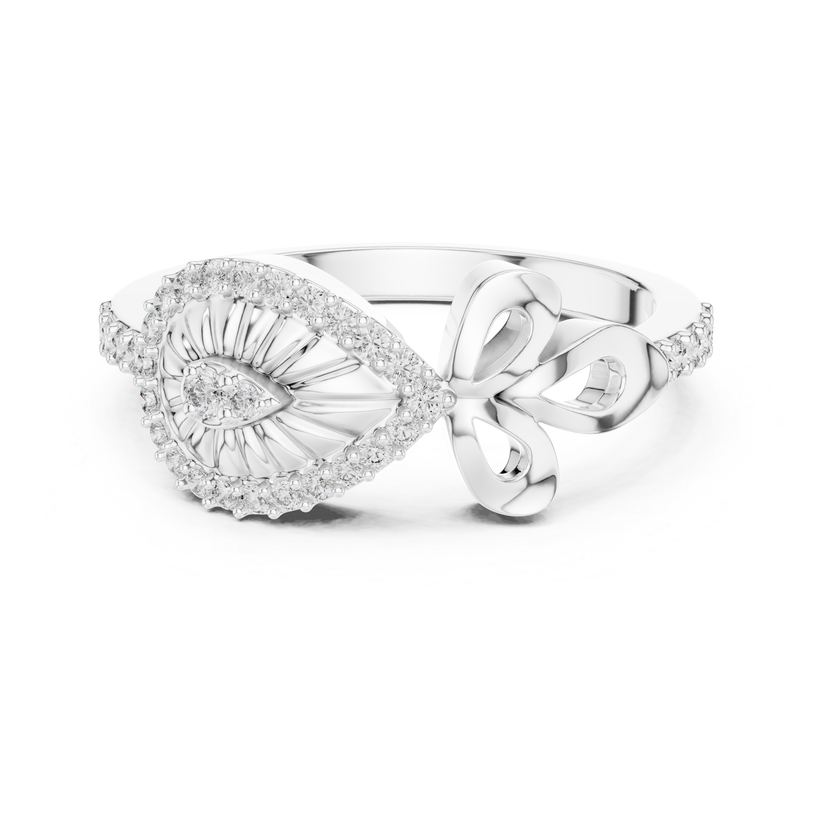 Vintage Pear Eye Diamond Ring – Bow Accent Statement Ring