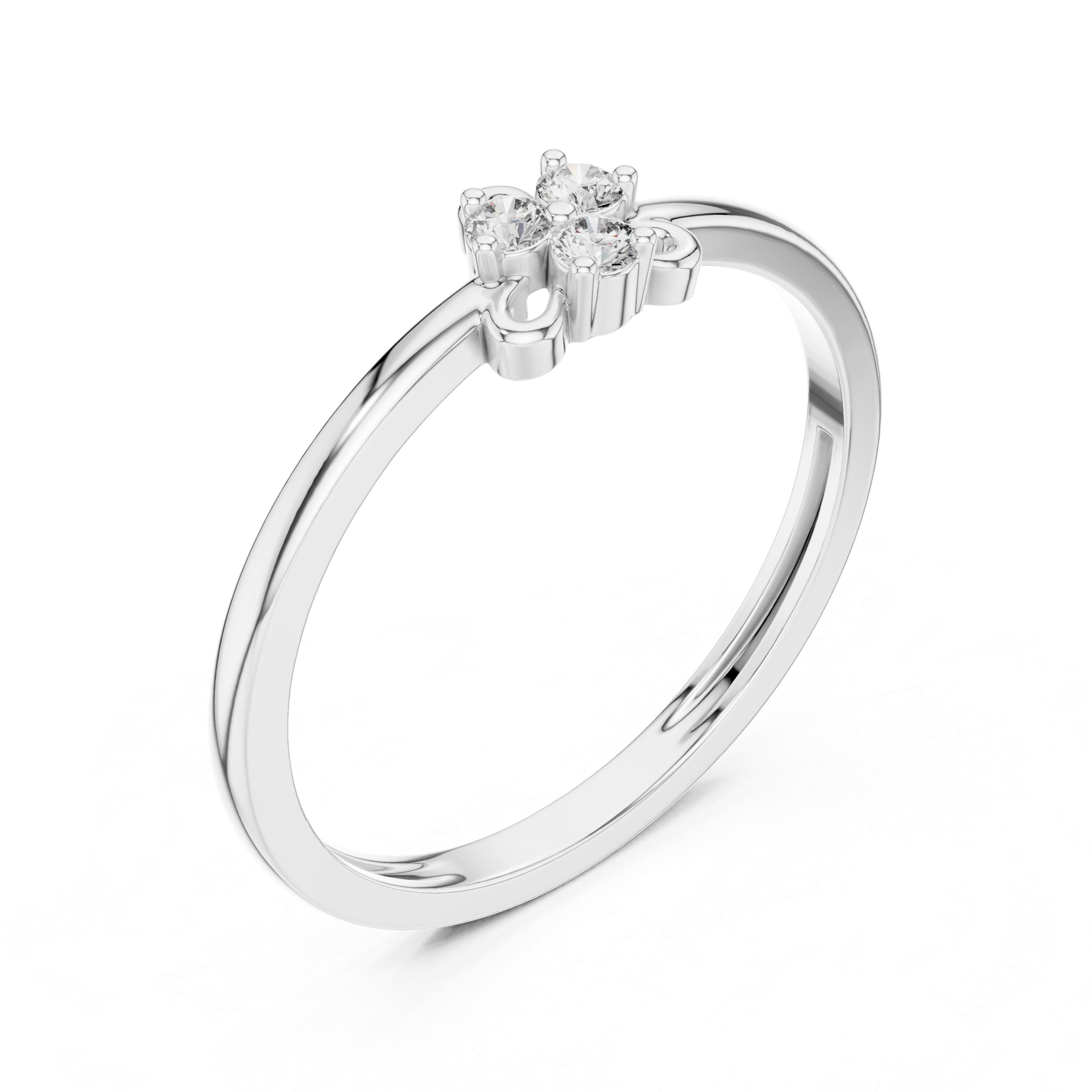 Minimalist Clover Diamond Ring – Dainty Three Stone Floral Ring