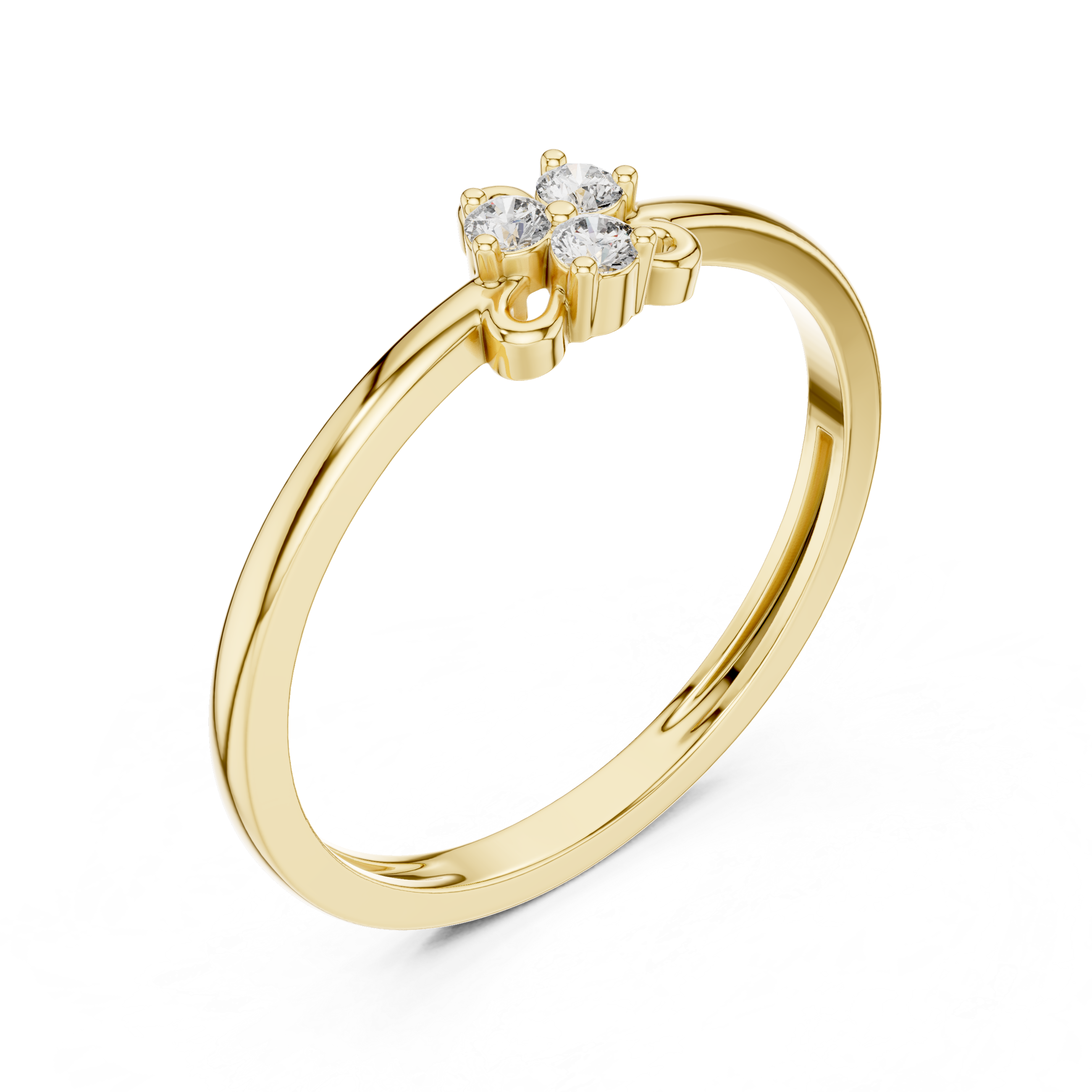 Minimalist Clover Diamond Ring – Dainty Three Stone Floral Ring