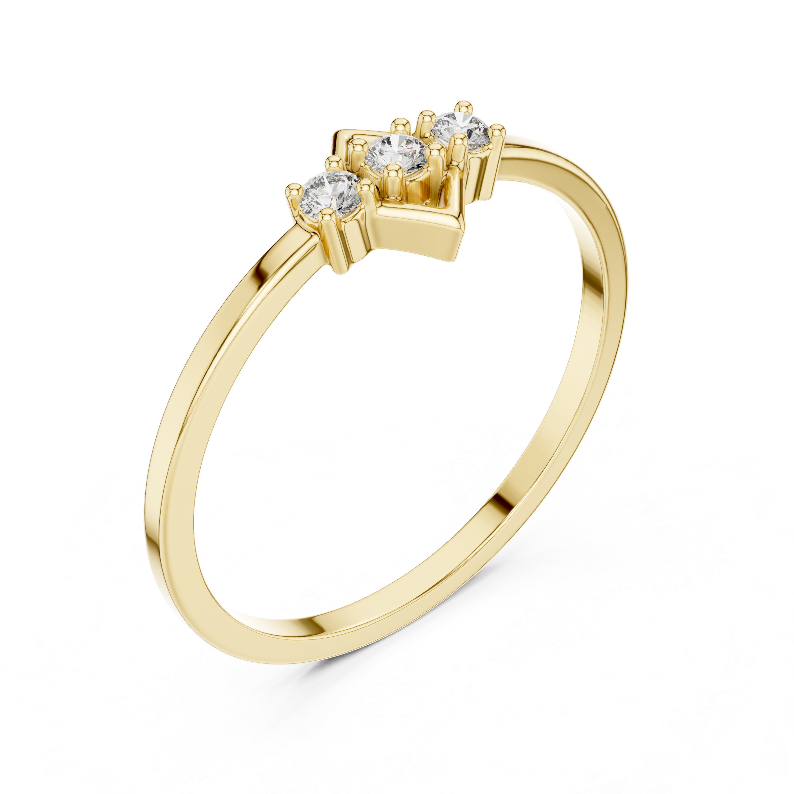 Geometric Three Stone Diamond Ring – Minimalist Diamond Shape Ring