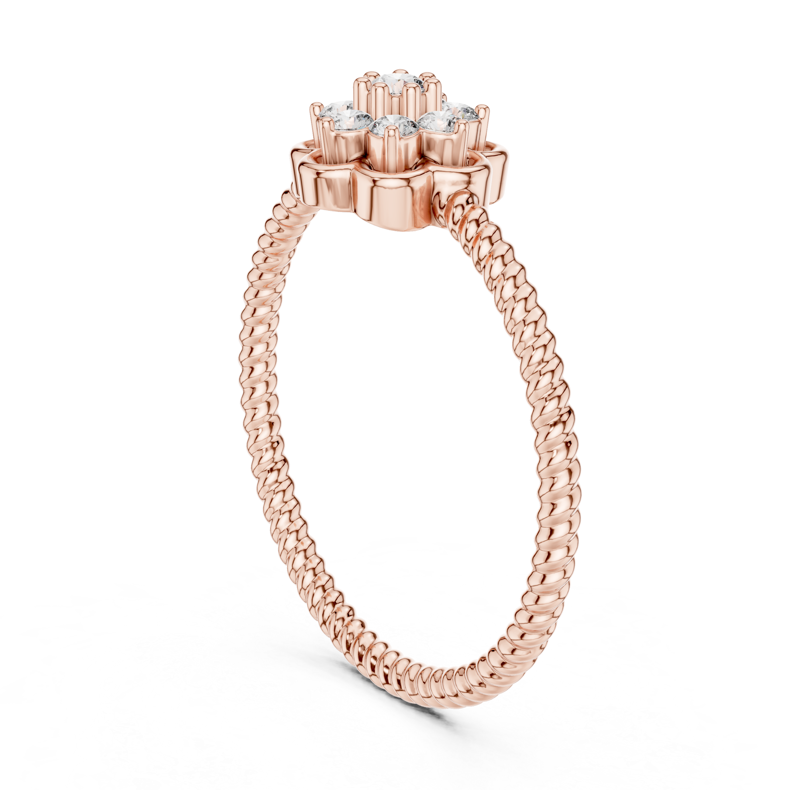 Twisted Band Floral Diamond Ring – Dainty Flower Cluster Promise Ring