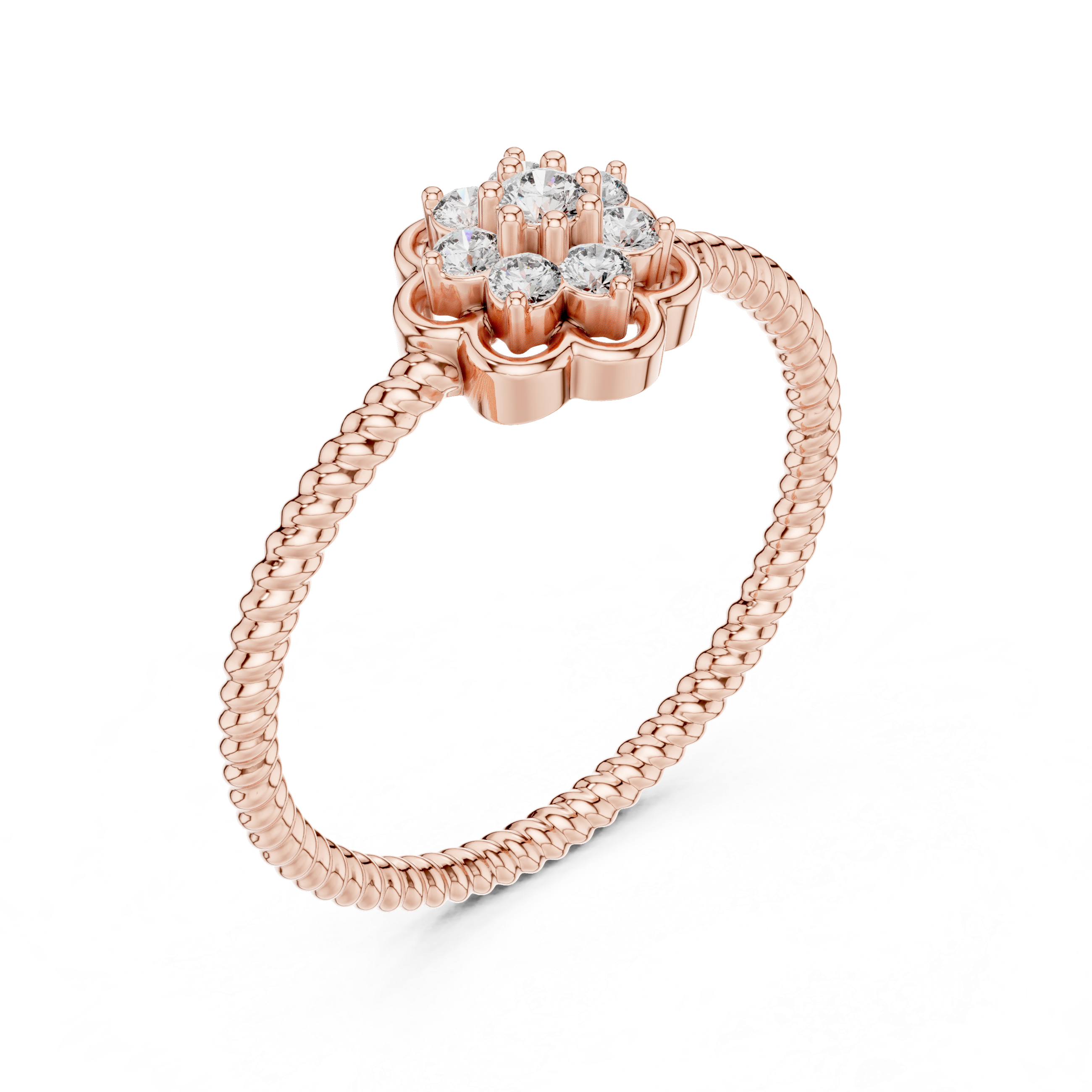 Twisted Band Floral Diamond Ring – Dainty Flower Cluster Promise Ring