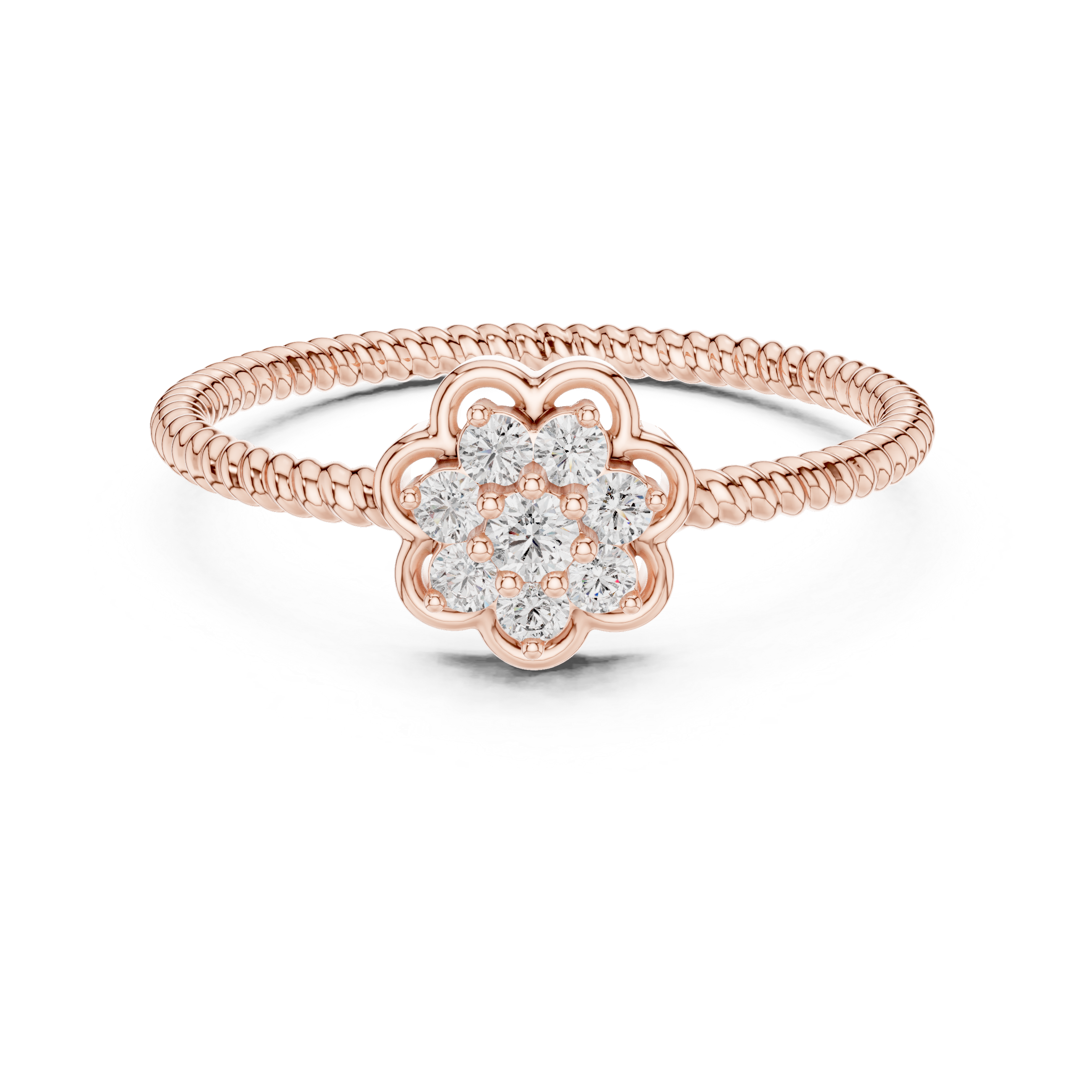 Twisted Band Floral Diamond Ring – Dainty Flower Cluster Promise Ring