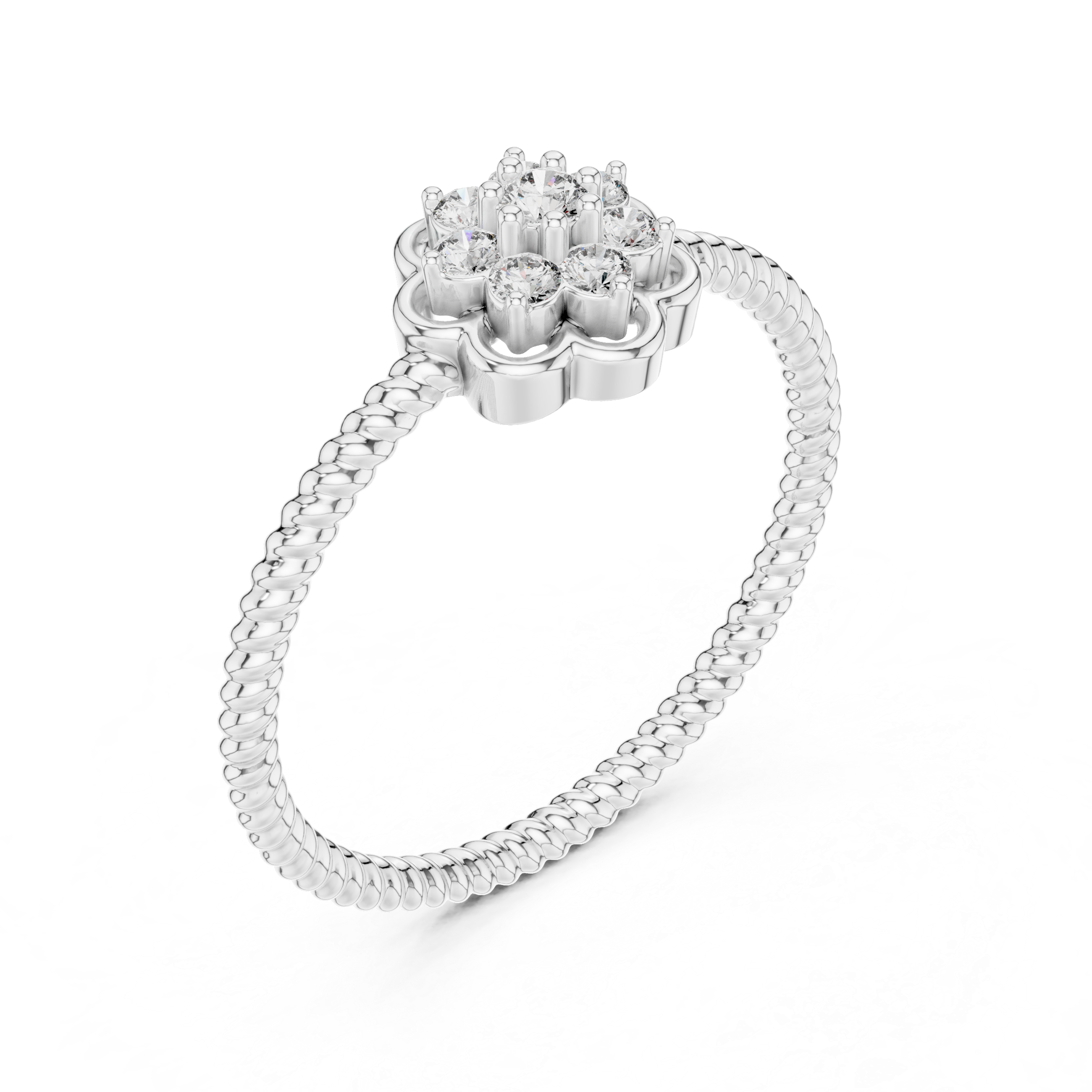 Twisted Band Floral Diamond Ring – Dainty Flower Cluster Promise Ring