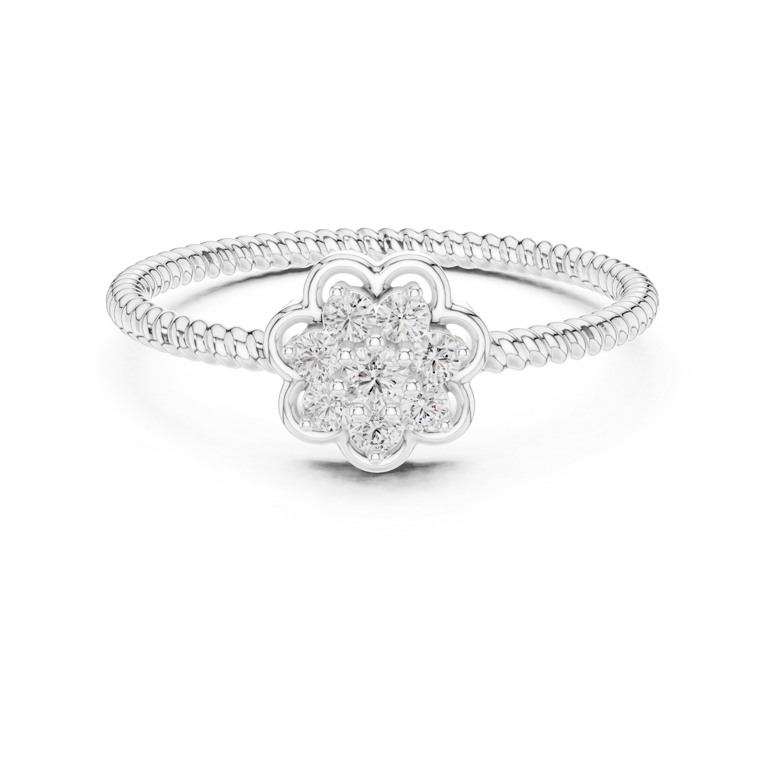 Twisted Band Floral Diamond Ring – Dainty Flower Cluster Promise Ring