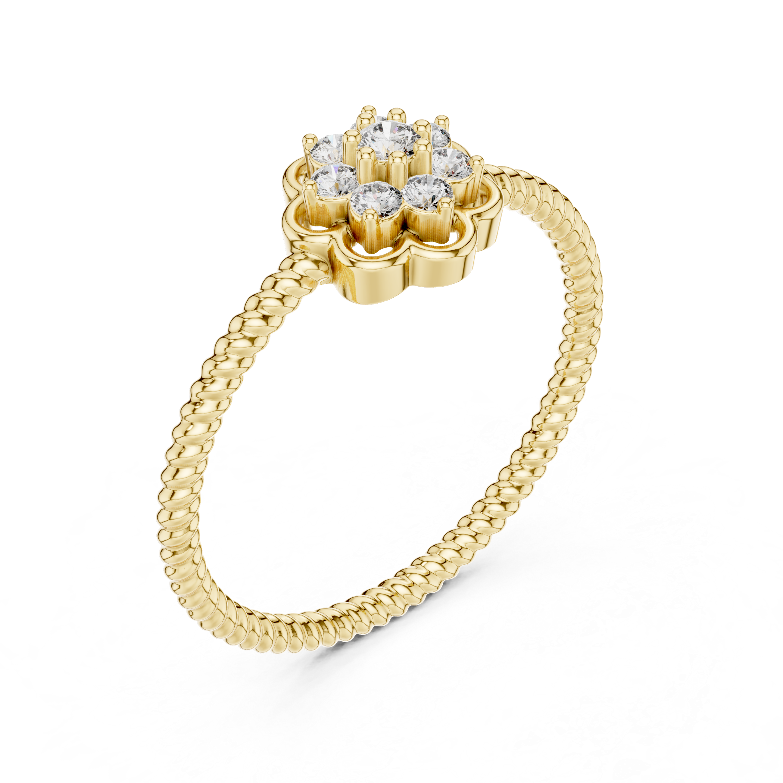Twisted Band Floral Diamond Ring – Dainty Flower Cluster Promise Ring
