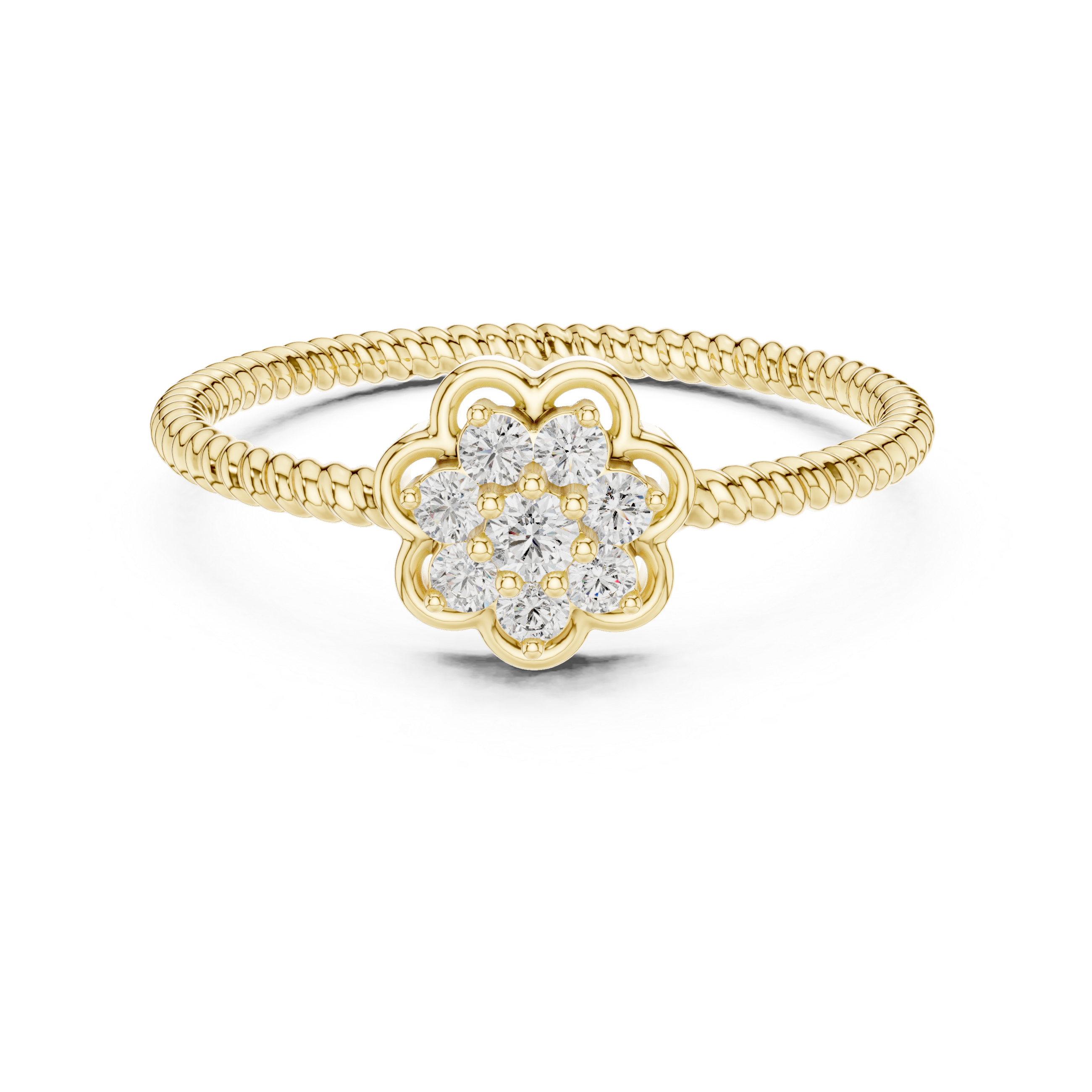 Twisted Band Floral Diamond Ring – Dainty Flower Cluster Promise Ring