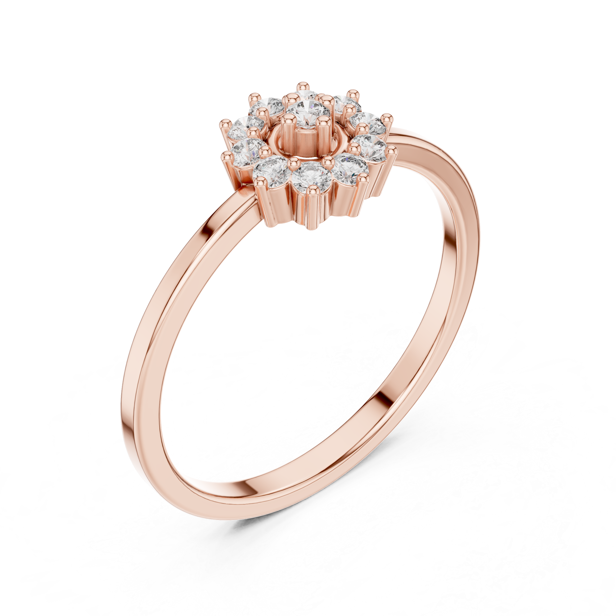Vintage Halo Diamond Flower Ring – Round Cluster Floral Engagement Ring