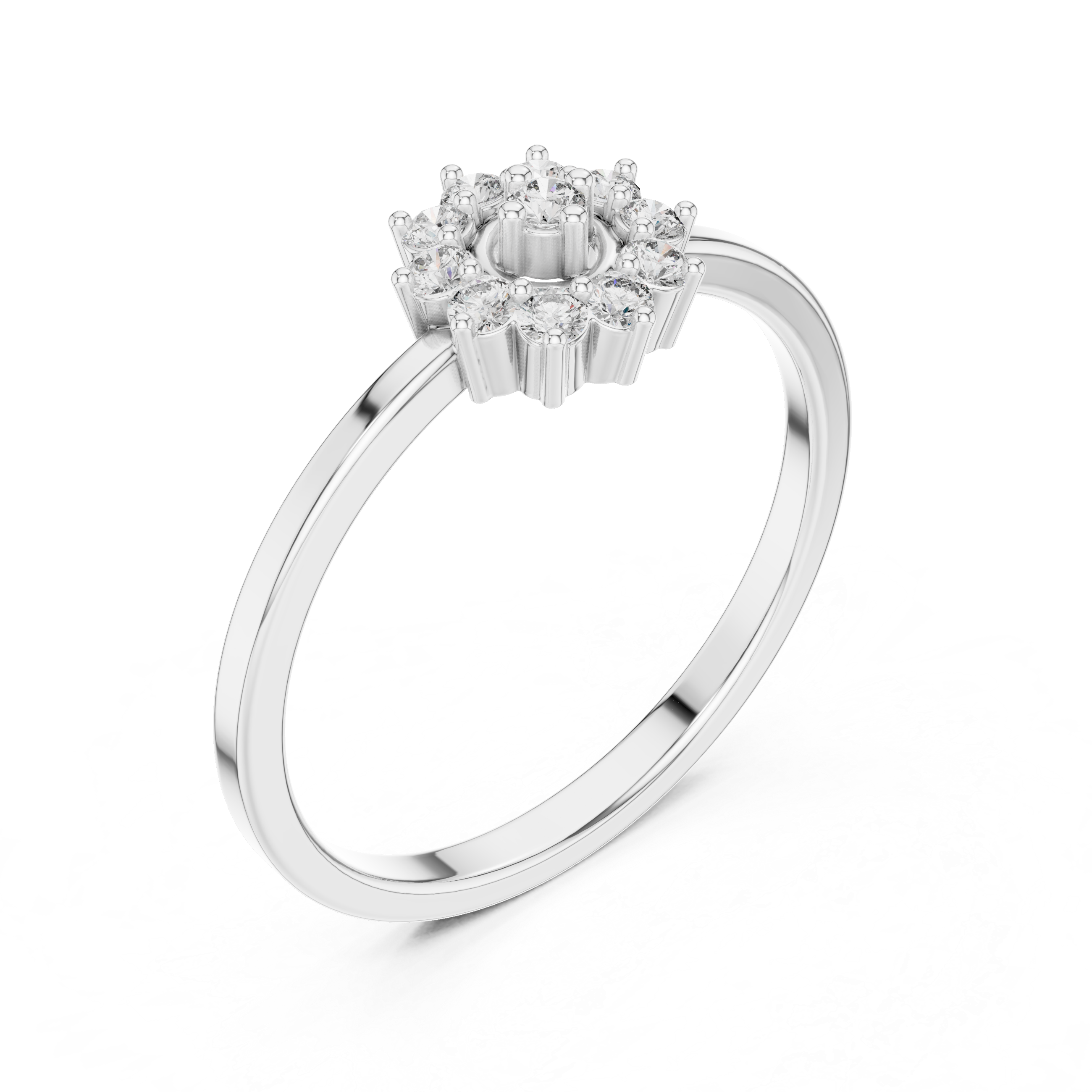 Vintage Halo Diamond Flower Ring – Round Cluster Floral Engagement Ring