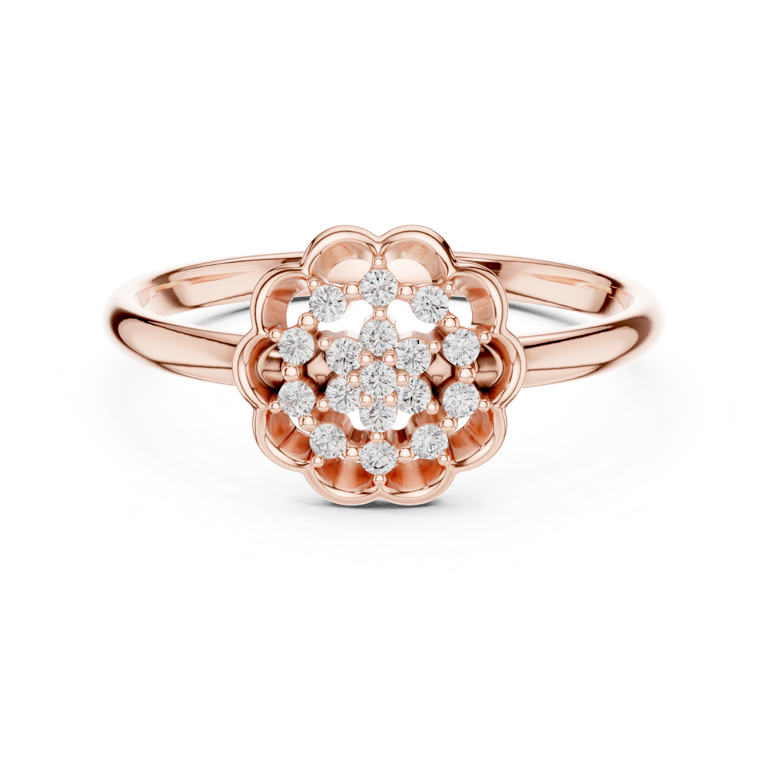 Vintage Floral Diamond Cluster Ring – Round Blossom Halo Ring
