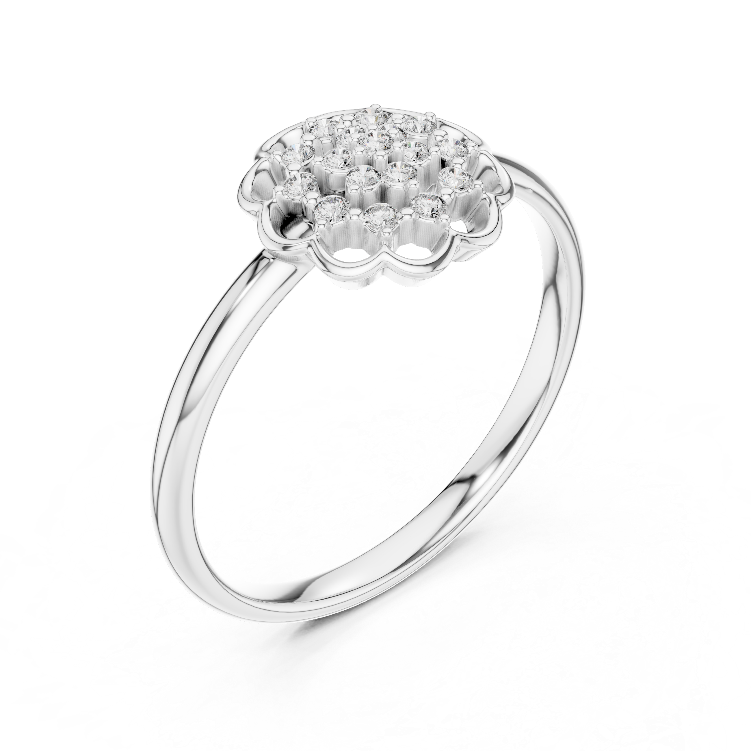 Vintage Floral Diamond Cluster Ring – Round Blossom Halo Ring