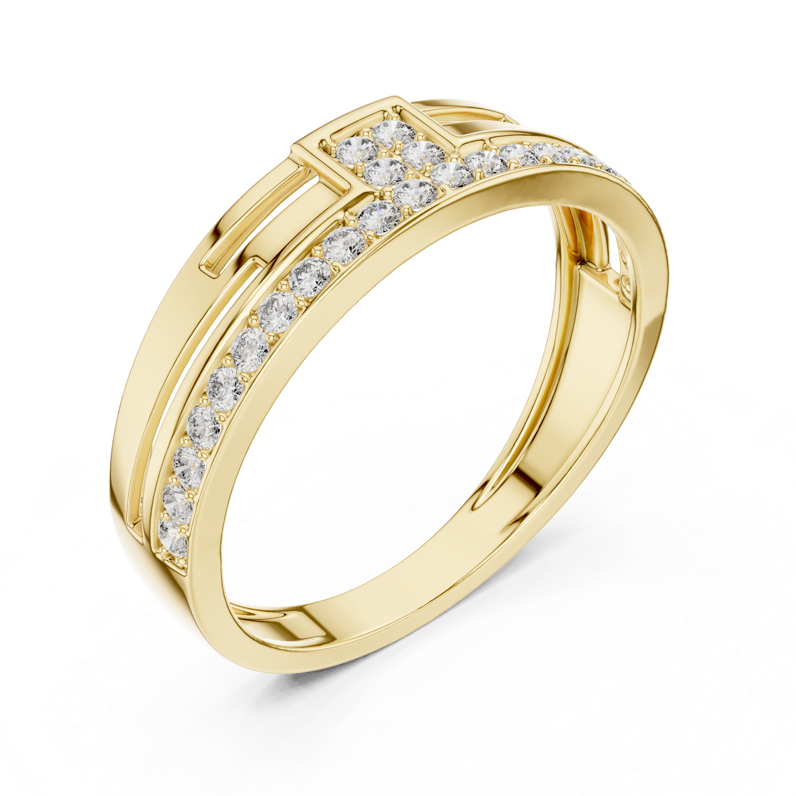 Minimalist Open Bar Diamond Ring with Geometric Center Detail
