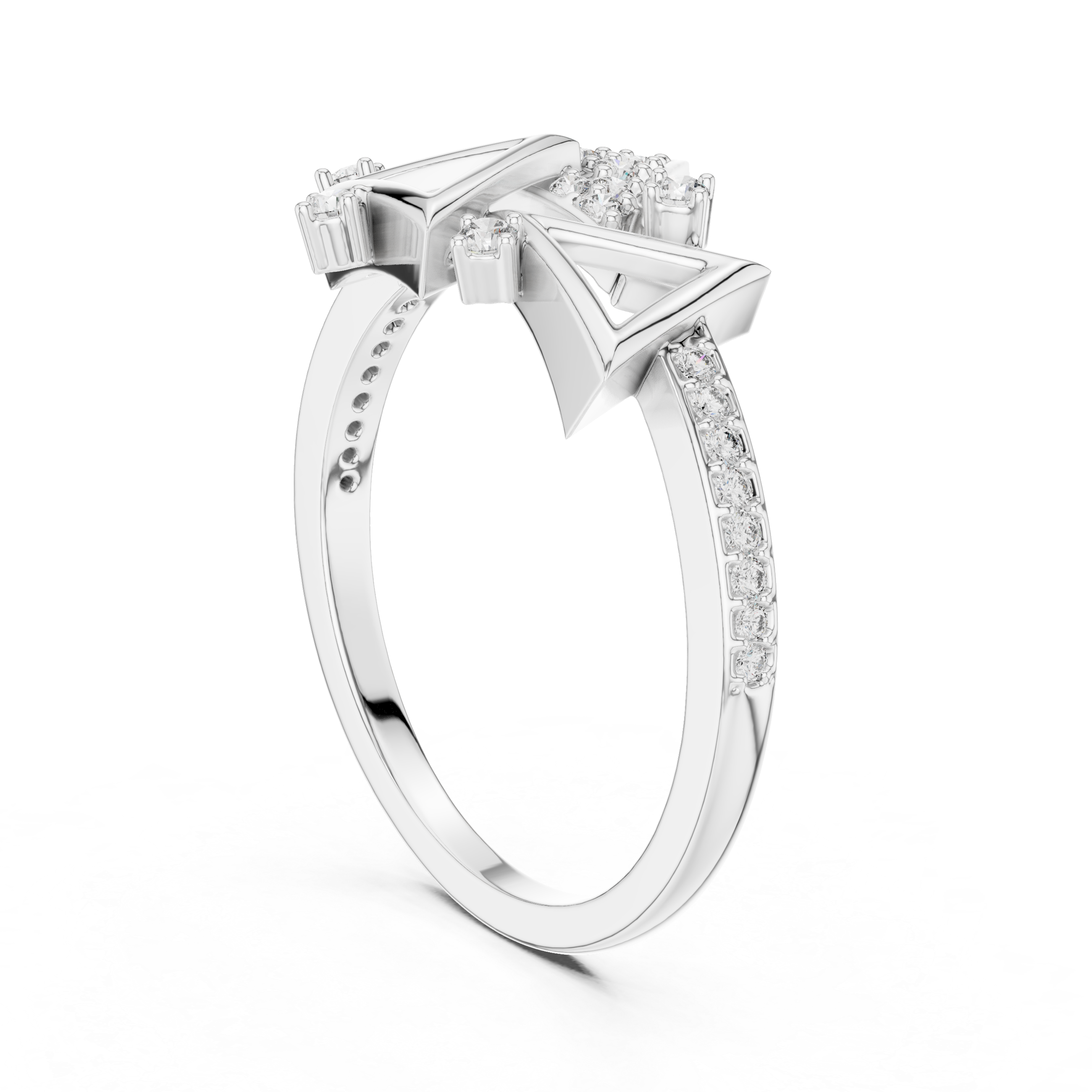 Abstract Triangle Diamond Ring with Modern Openwork Geometric Design