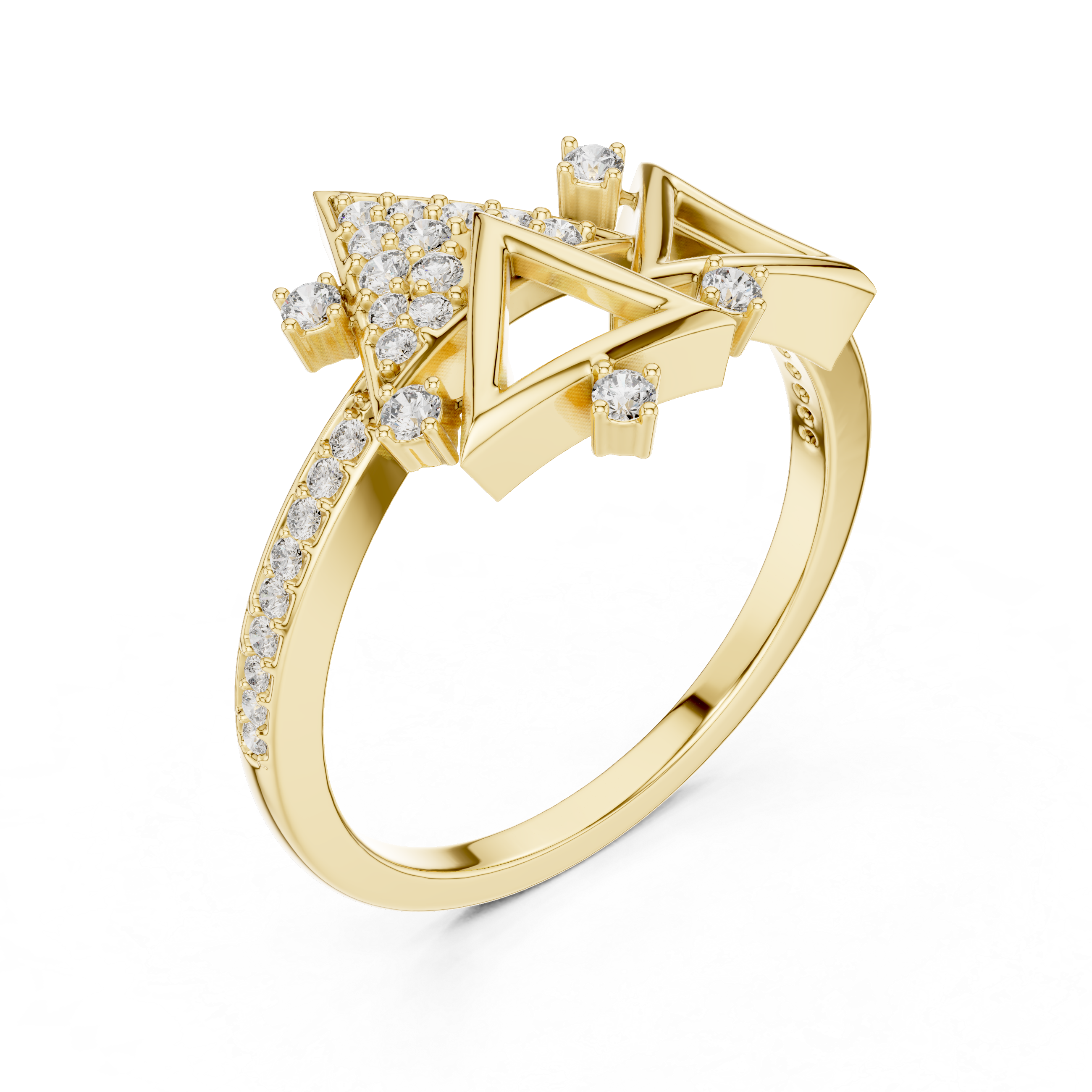 Abstract Triangle Diamond Ring with Modern Openwork Geometric Design