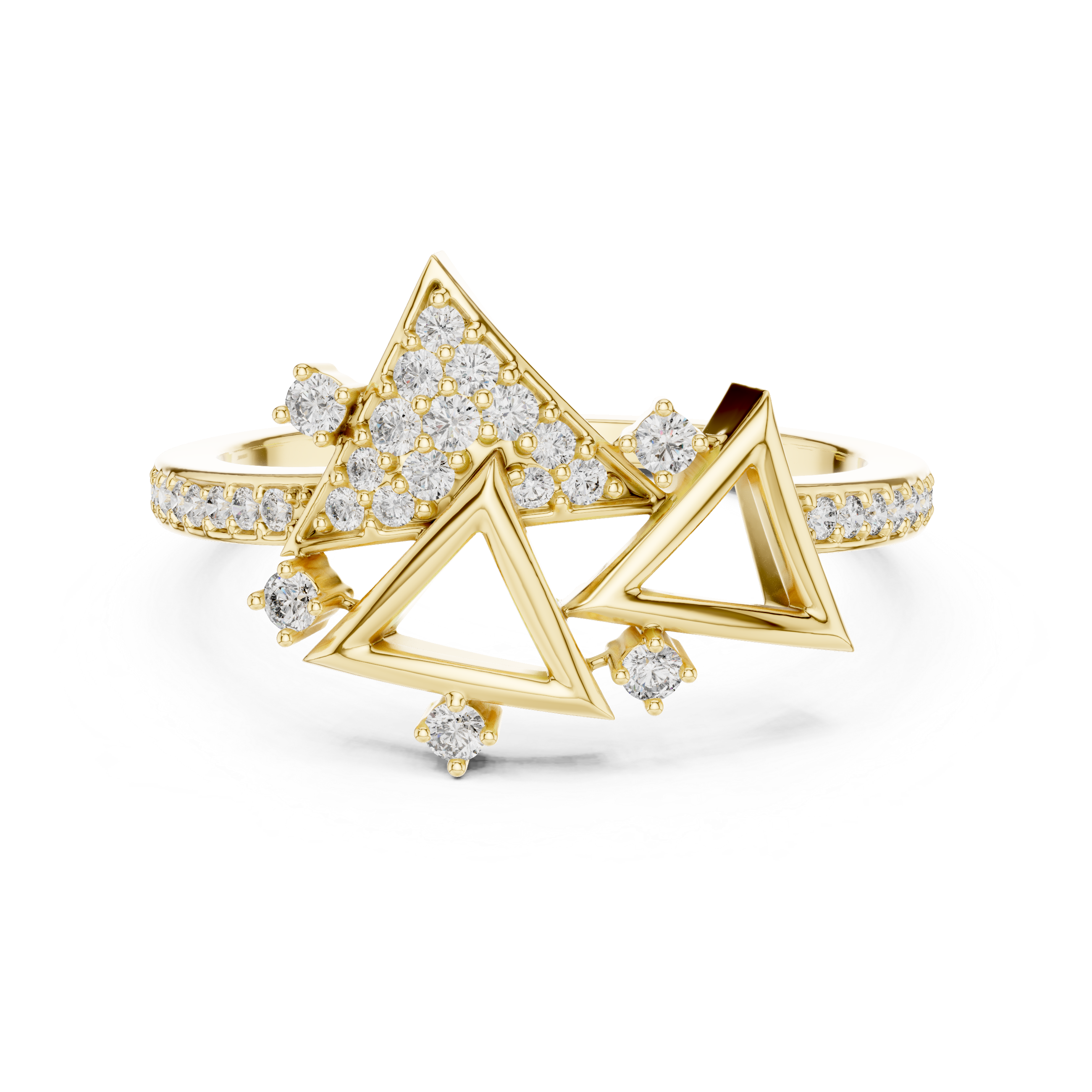 Abstract Triangle Diamond Ring with Modern Openwork Geometric Design