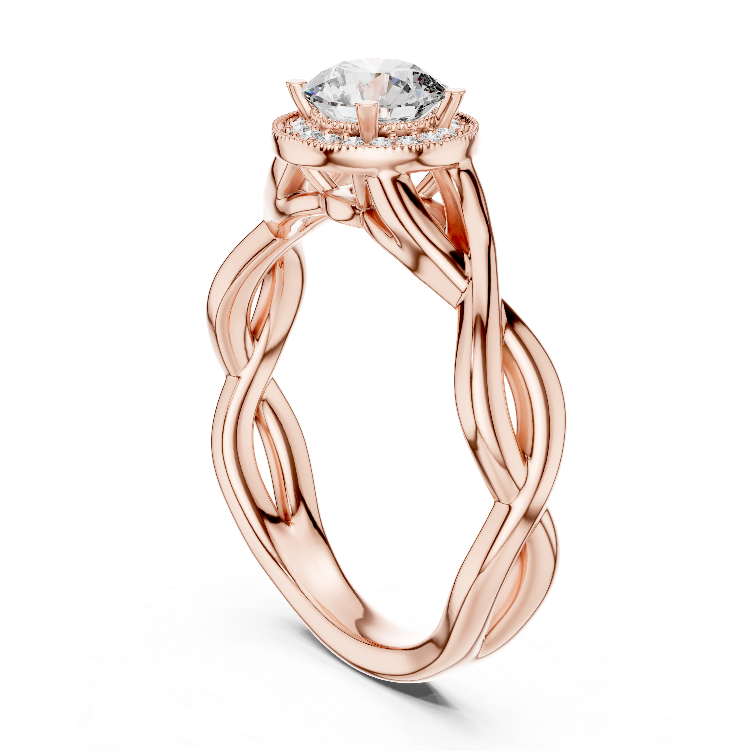 Twisted Infinity Halo Engagement Ring – Round Diamond Celtic Inspired Bridal Ring