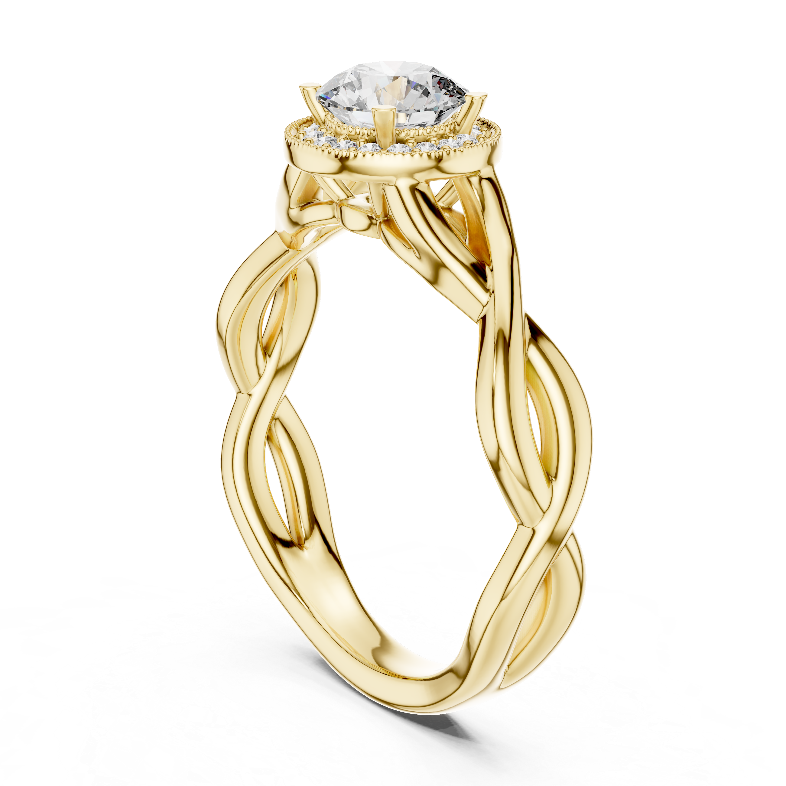 Twisted Infinity Halo Engagement Ring – Round Diamond Celtic Inspired Bridal Ring