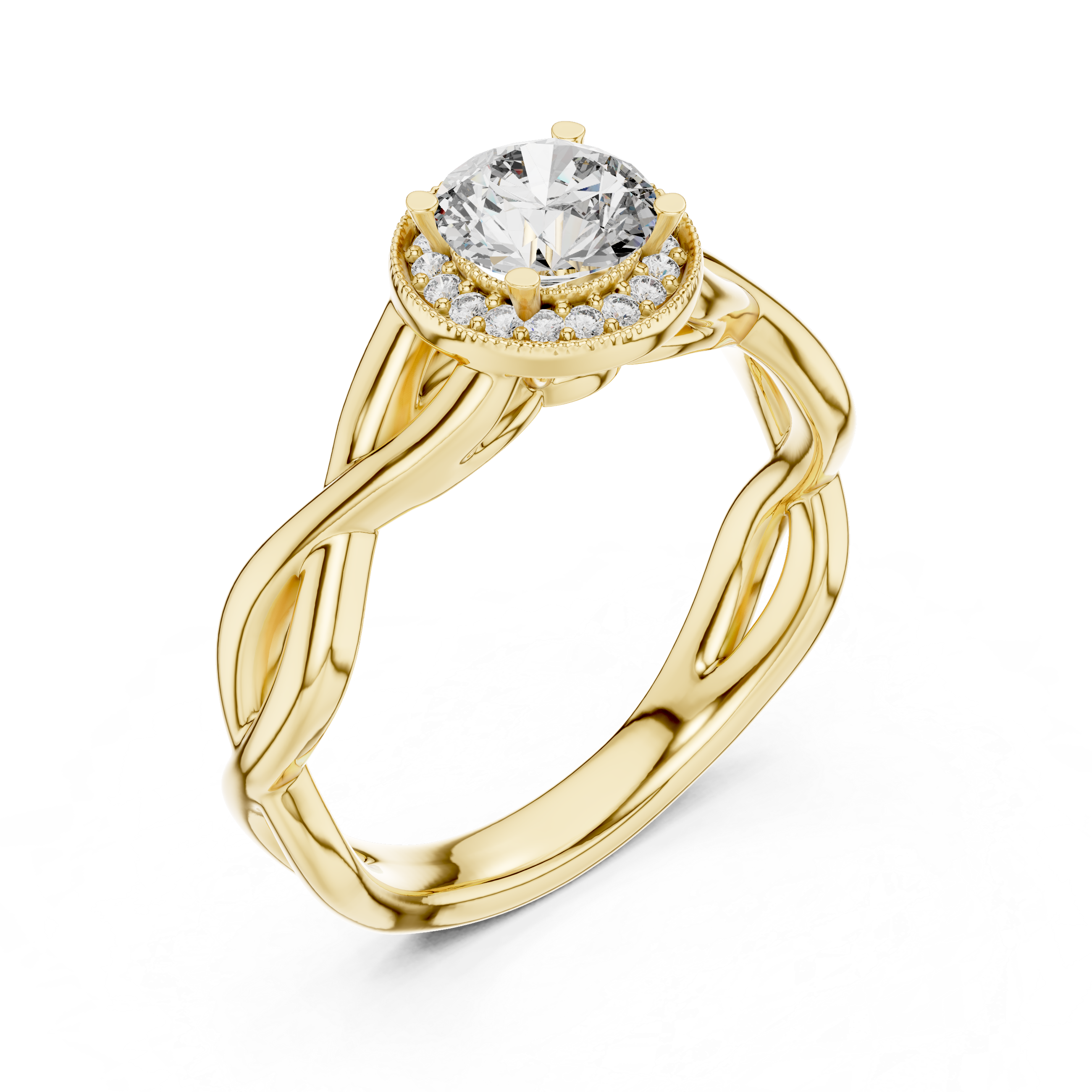 Twisted Infinity Halo Engagement Ring – Round Diamond Celtic Inspired Bridal Ring