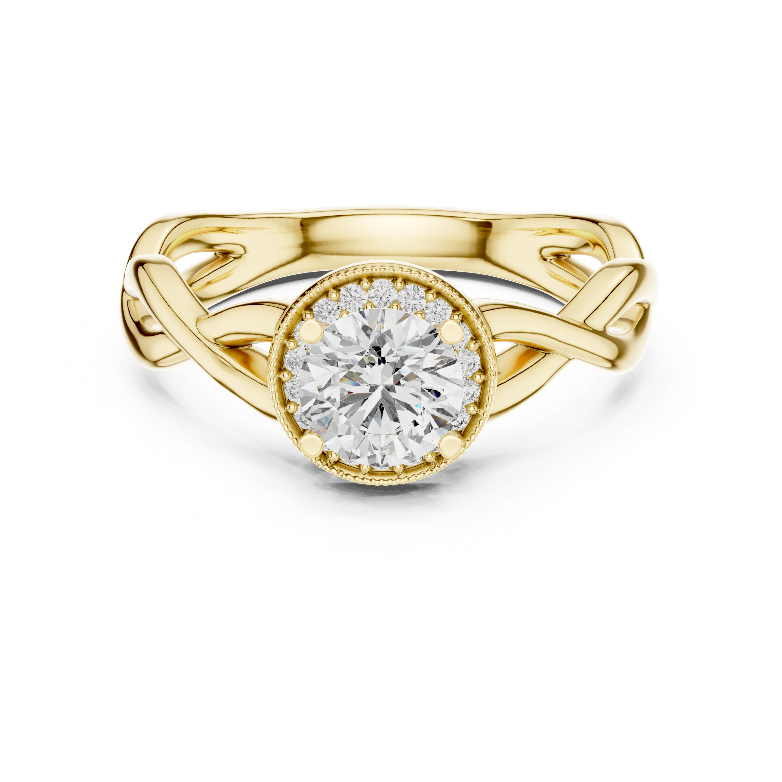 Twisted Infinity Halo Engagement Ring – Round Diamond Celtic Inspired Bridal Ring