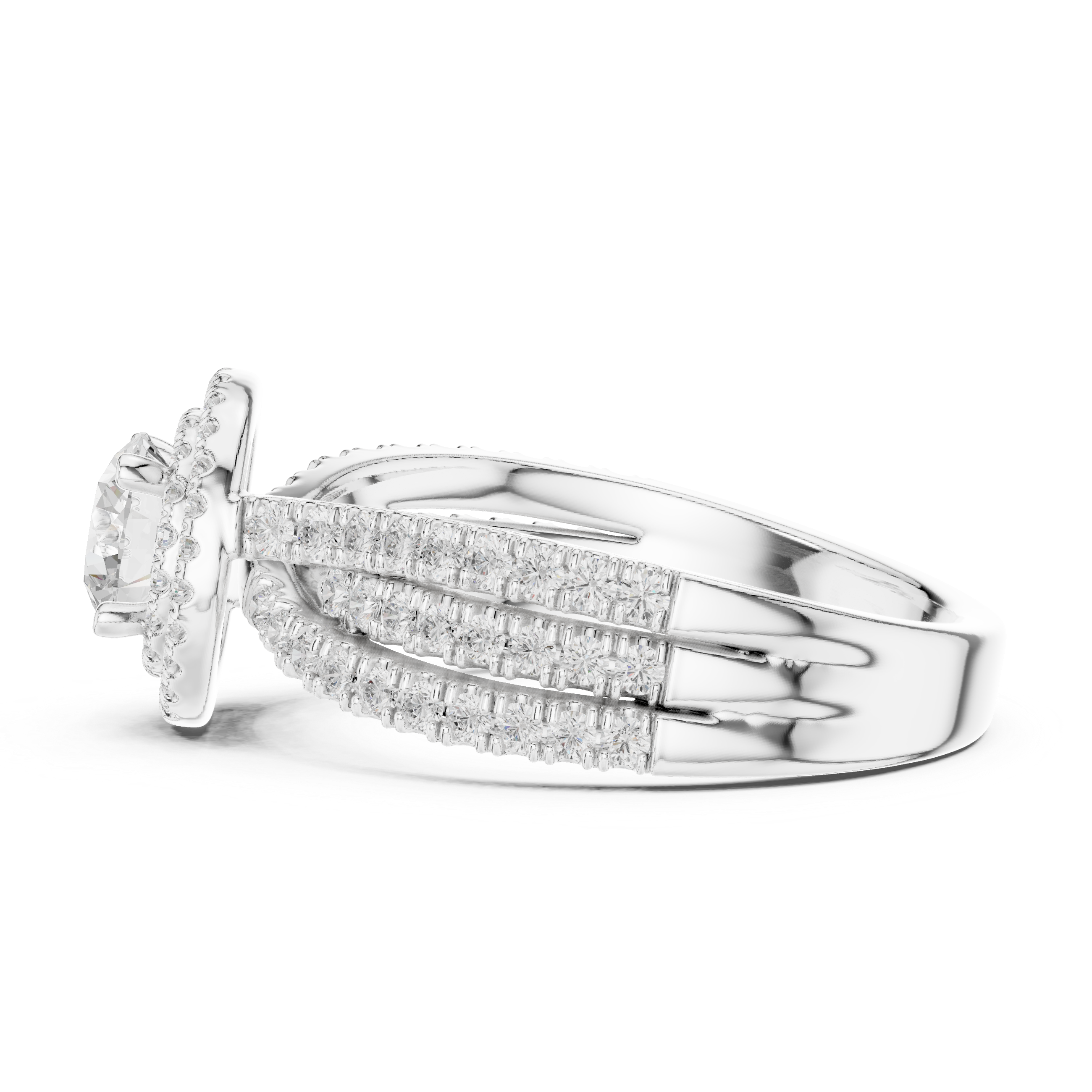 Double Halo Split Shank Engagement Ring – Luxury Round Diamond Bridal Ring